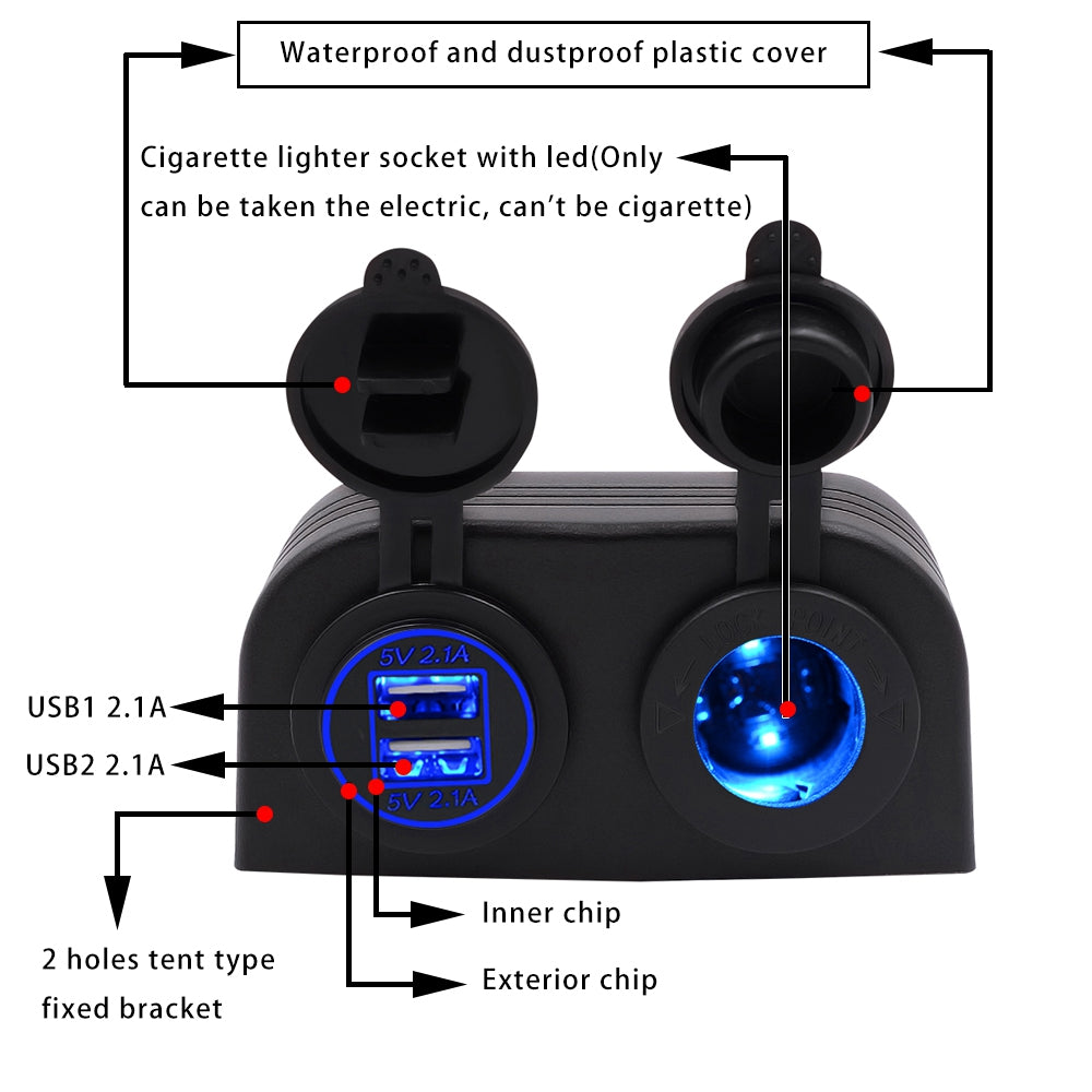 12V/24V 4.2A Dual USB Charger Socket, Waterproof Surface Mount Power Outlet for Car, Truck, RV & Boat