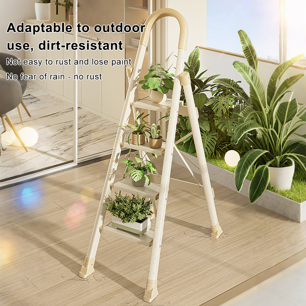 4-Step Folding Ladder with Anti-Slip Pedal & Handrail - Portable, Stable Stepladder