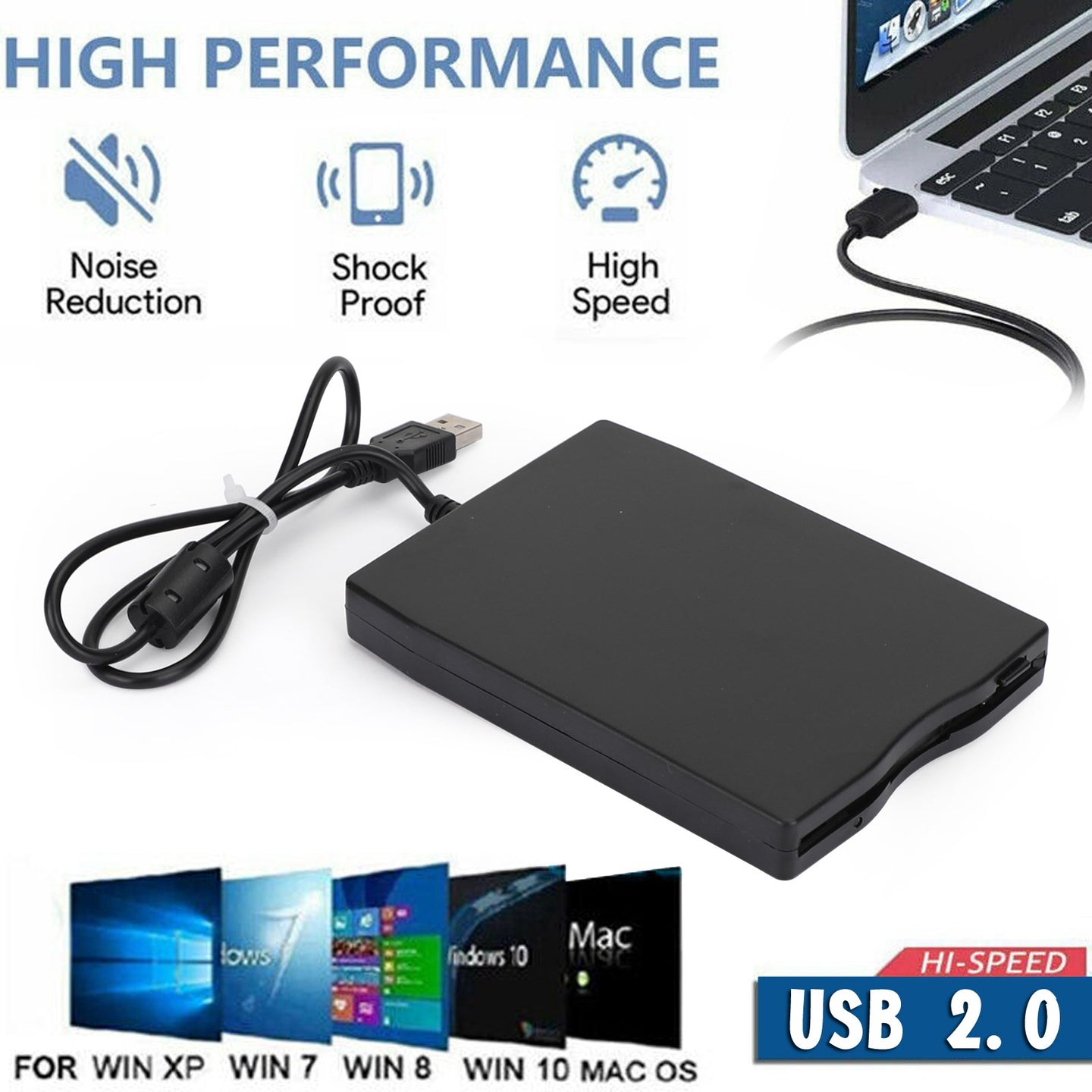 USB 2.0 3.5" Data External Floppy Disk Drive 1.44MB For Laptop PC Win 7/8/10/11 Mac