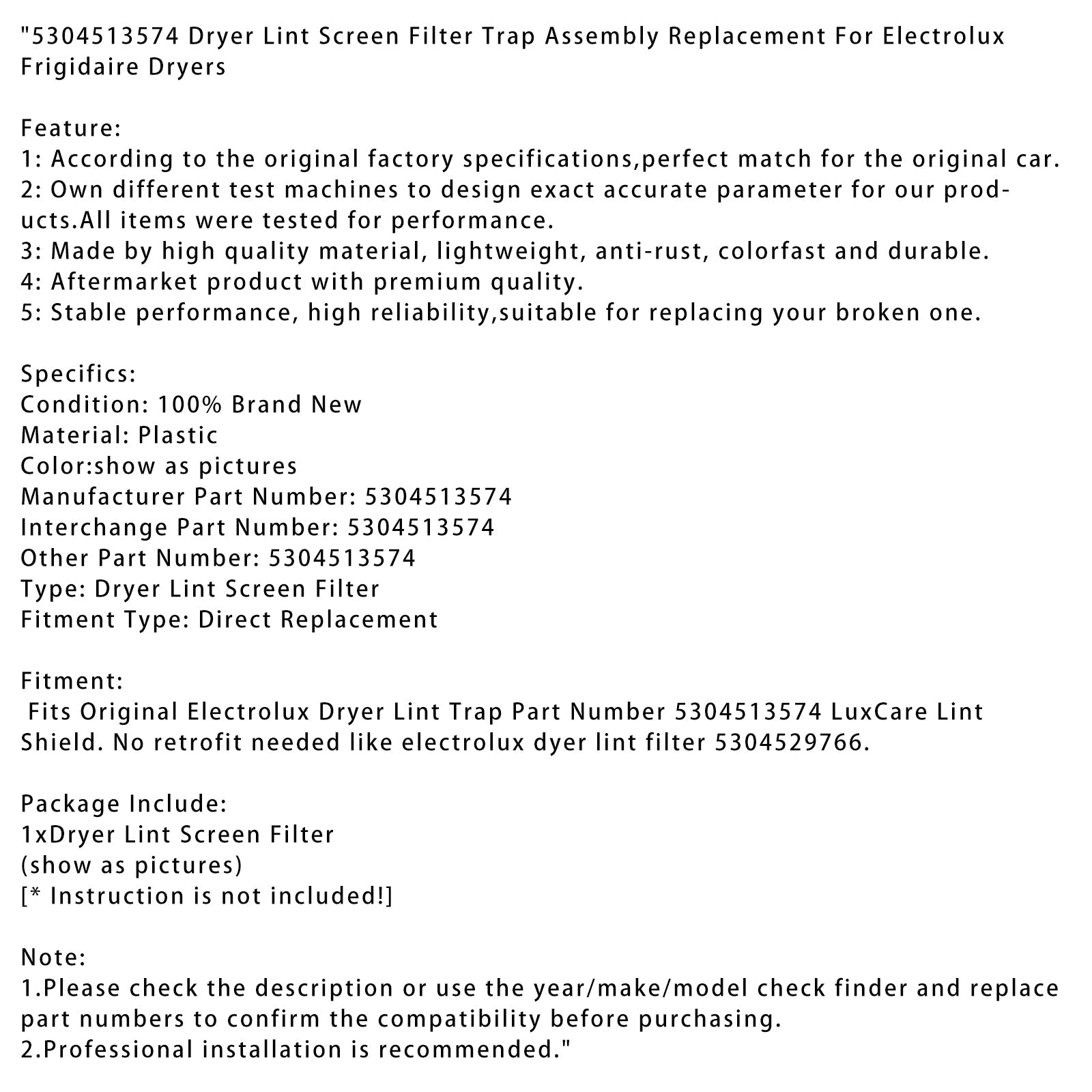 Dryer Iint Screen Trap Assembly Replacement 5304513574