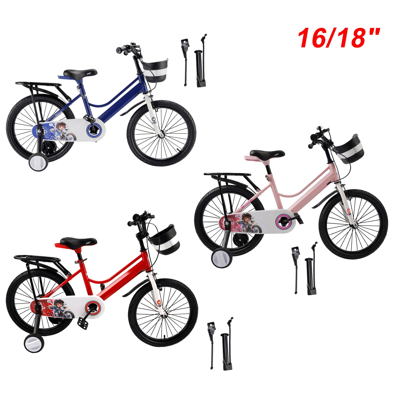 16" Kids Bike for Boys and Girls with auxiliary wheels & Rack Dark Blue