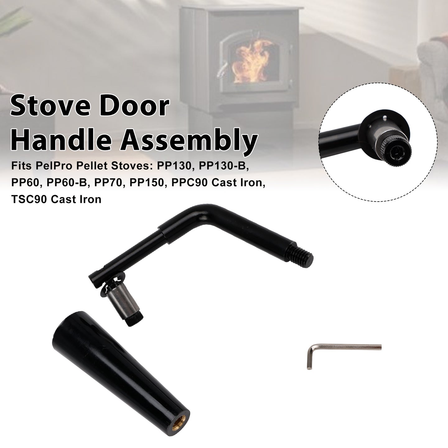 Threaded Door Handle Assembly for PelPro Stoves PP60 PP70 PP130 PP150 PPC90 TSC90 Pleasant Hearth Stoves PH35PS PH50CABPS PH50PS # SRV7093-024D Quadra-Fire Stoves Outfitter-I/II