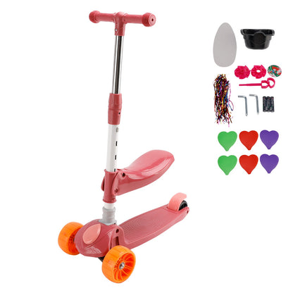 Foldable 3-Wheel Kids Scooter with Seat & Lights a?? Adjustable Handlebar (Pink)