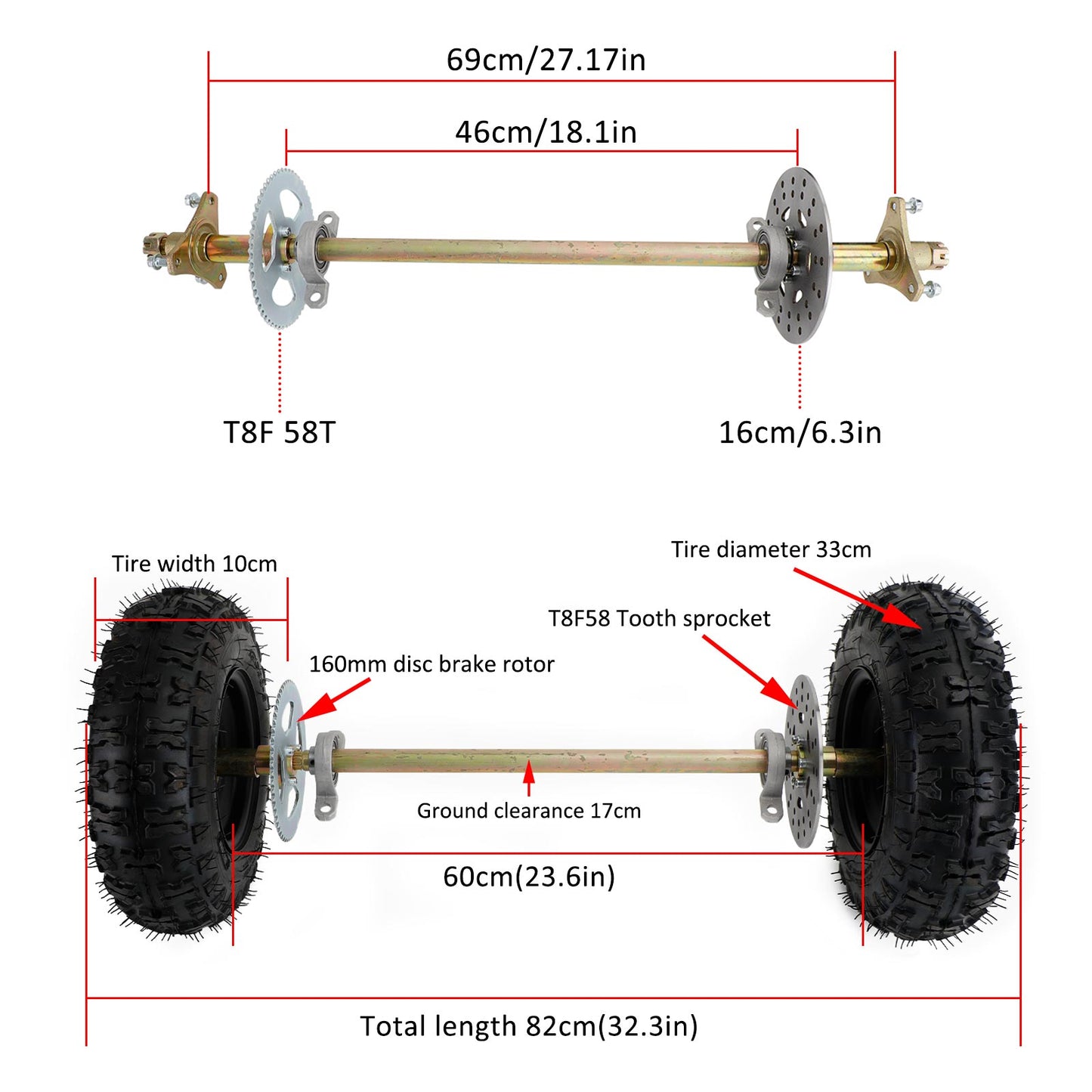 29" Rear Axle Assembly with Complete Wheel Hub Kit – Replacement for Go Kart, Quad, Trike & Drift Bikes