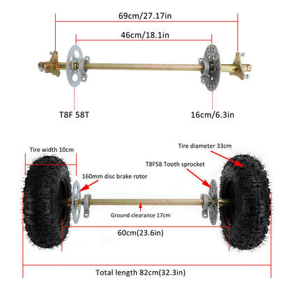 29" Rear Axle Assembly with Complete Wheel Hub Kit – Replacement for Go Kart, Quad, Trike & Drift Bikes