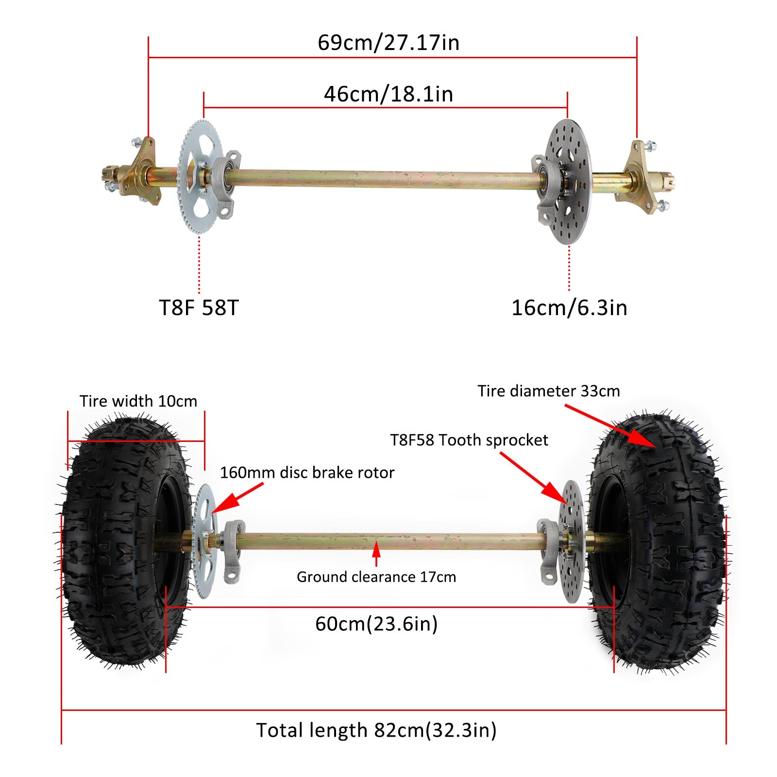 Various ATV Quad Go Kart Rear Live Axle Kit Sprocket Brake Wheel (Copy)