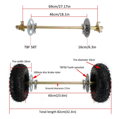 29" Rear Axle Assembly with Complete Wheel Hub Kit – Replacement for Go Kart, Quad, Trike & Drift Bikes