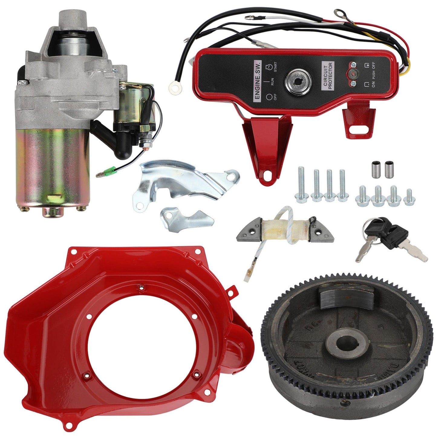 Electric Start Conversion Kit for Honda GX160 5.5HP & GX200 6.5HP Engines, with Starter, Flywheel & Key Switch