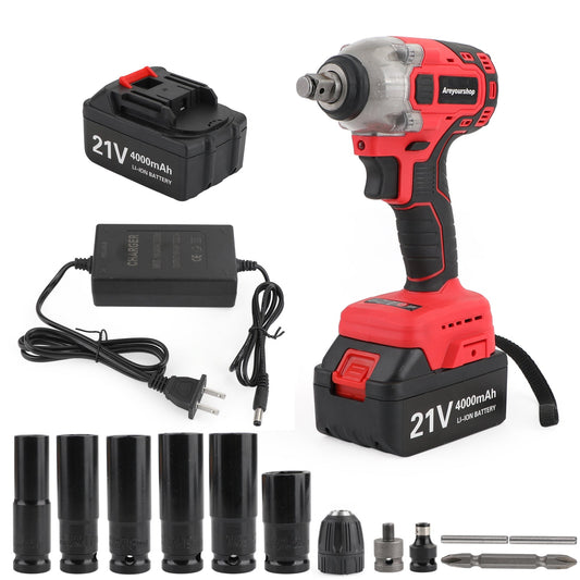 1/2inch 21V Brushless Impact Wrench Torque Rattle Gun Electric Ratchet w/battery