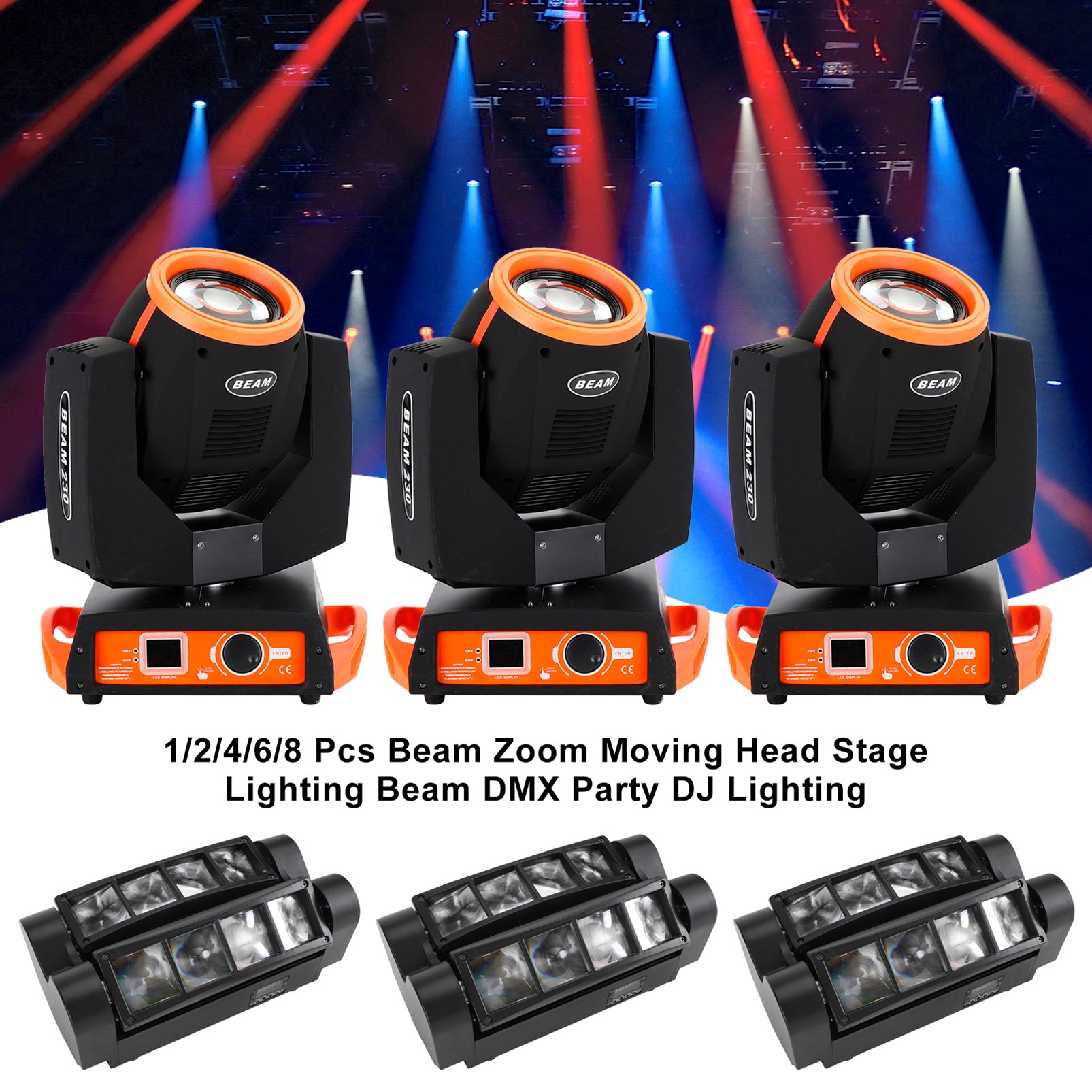 1/2/4/6/8 Pcs Beam Zoom Moving Head Stage Lighting Beam DMX Party DJ Lighting (Copy)