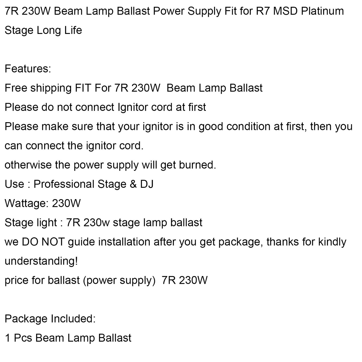 7R 230W Lamp Ballast, Power Supply Replacement for Sharpy Beam Moving Head Stage Lights