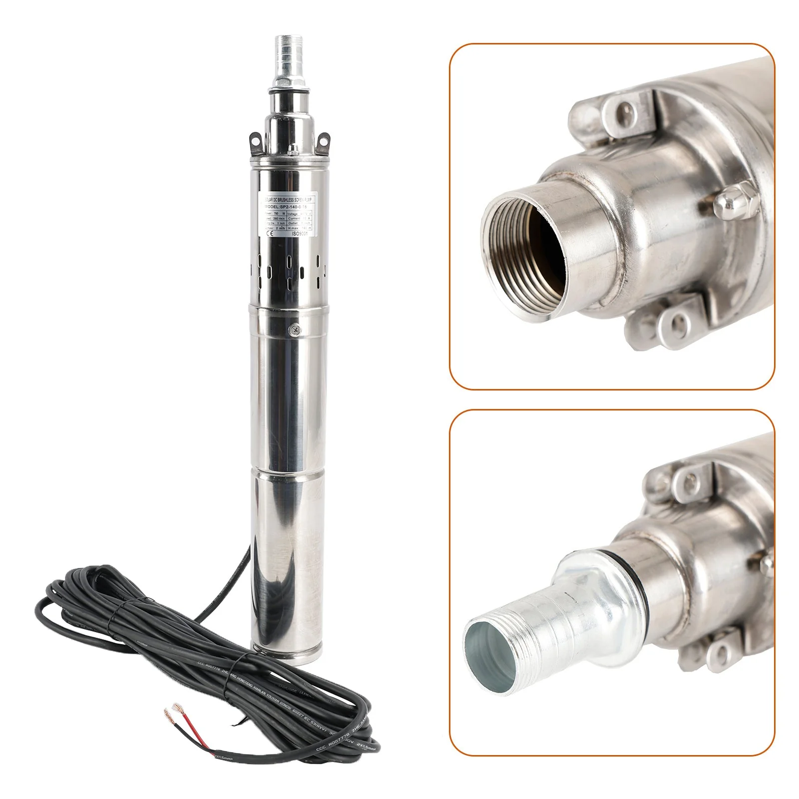 750W 48V Solar Submersible Borehole Water Pump with MPPT – Deep Well Screw Pump, Max Head 140M