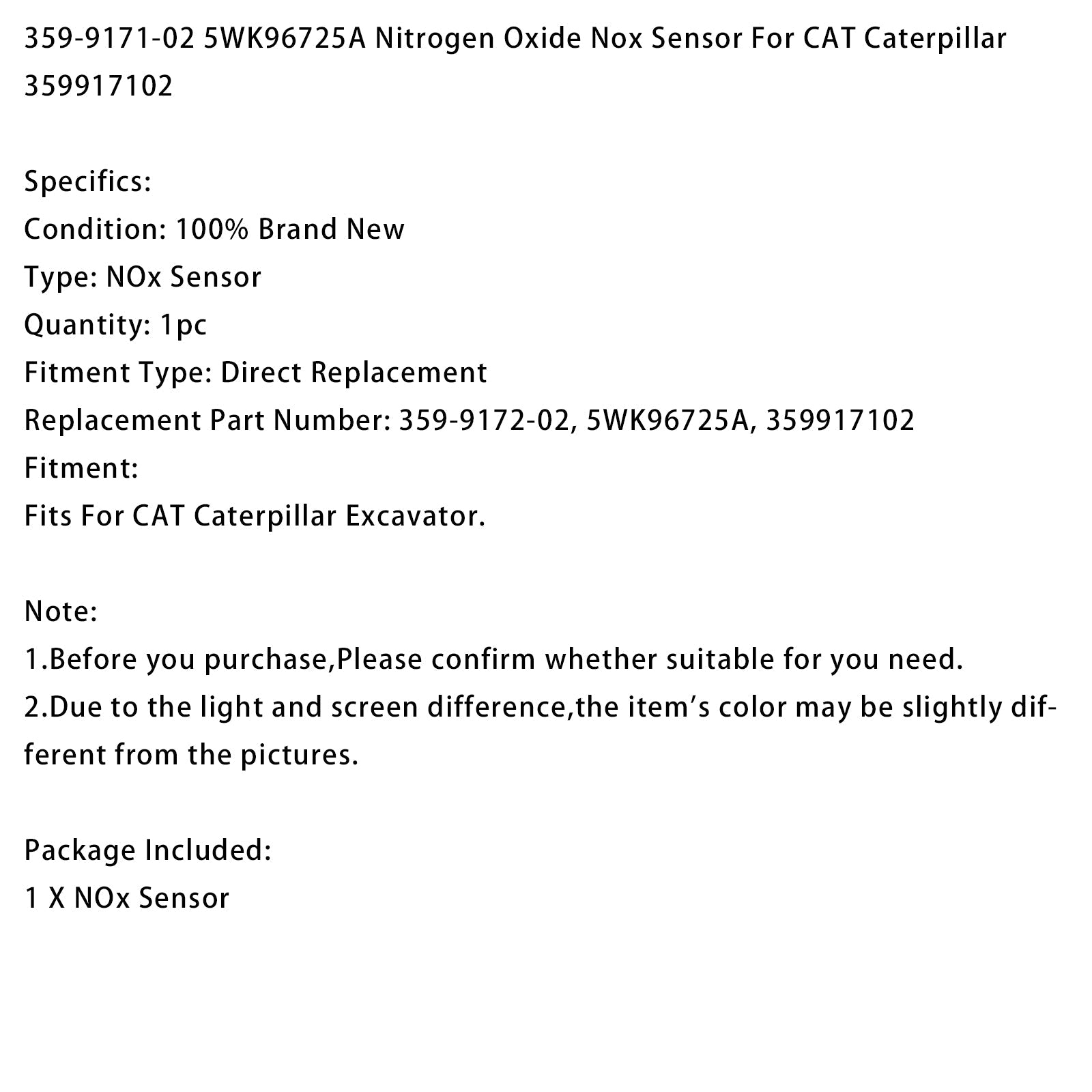 Nitrogen Oxide Nox Sensor 359-9171-02 5WK96725A Fits For CaterPillar 6 pins