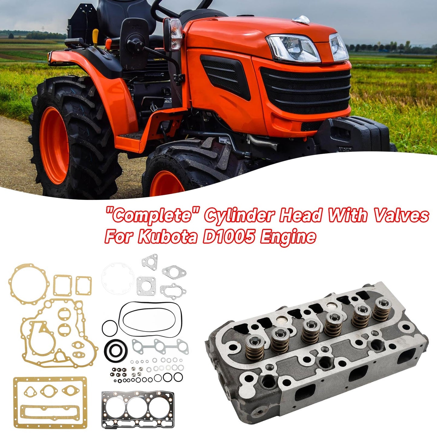 Complete Engine Cylinder Head with Full Gasket Kit for Kubota D1005 Engine
