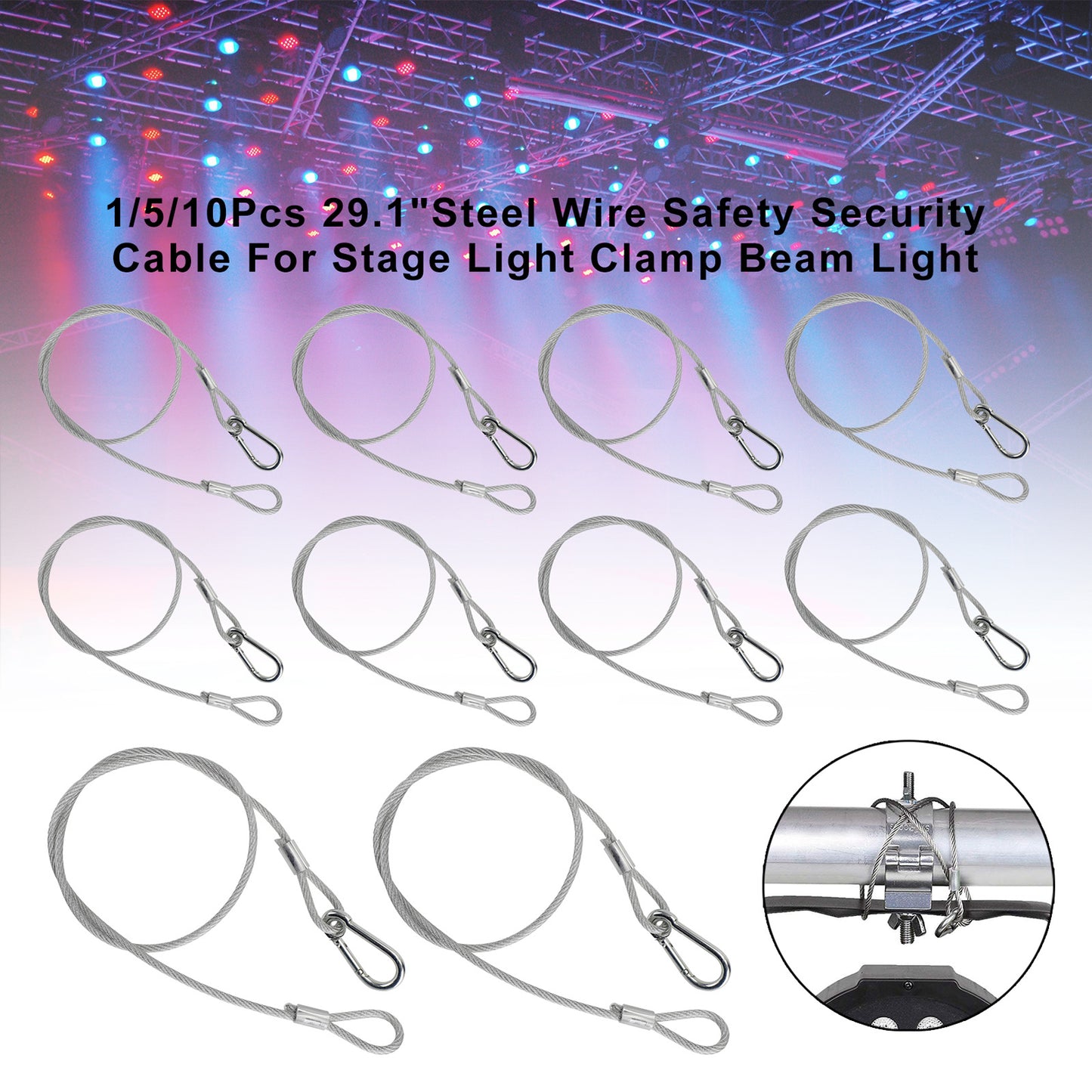1/5/10Pcs 29.1"Steel Wire Safety Security Cable For Stage Light Clamp Beam Light