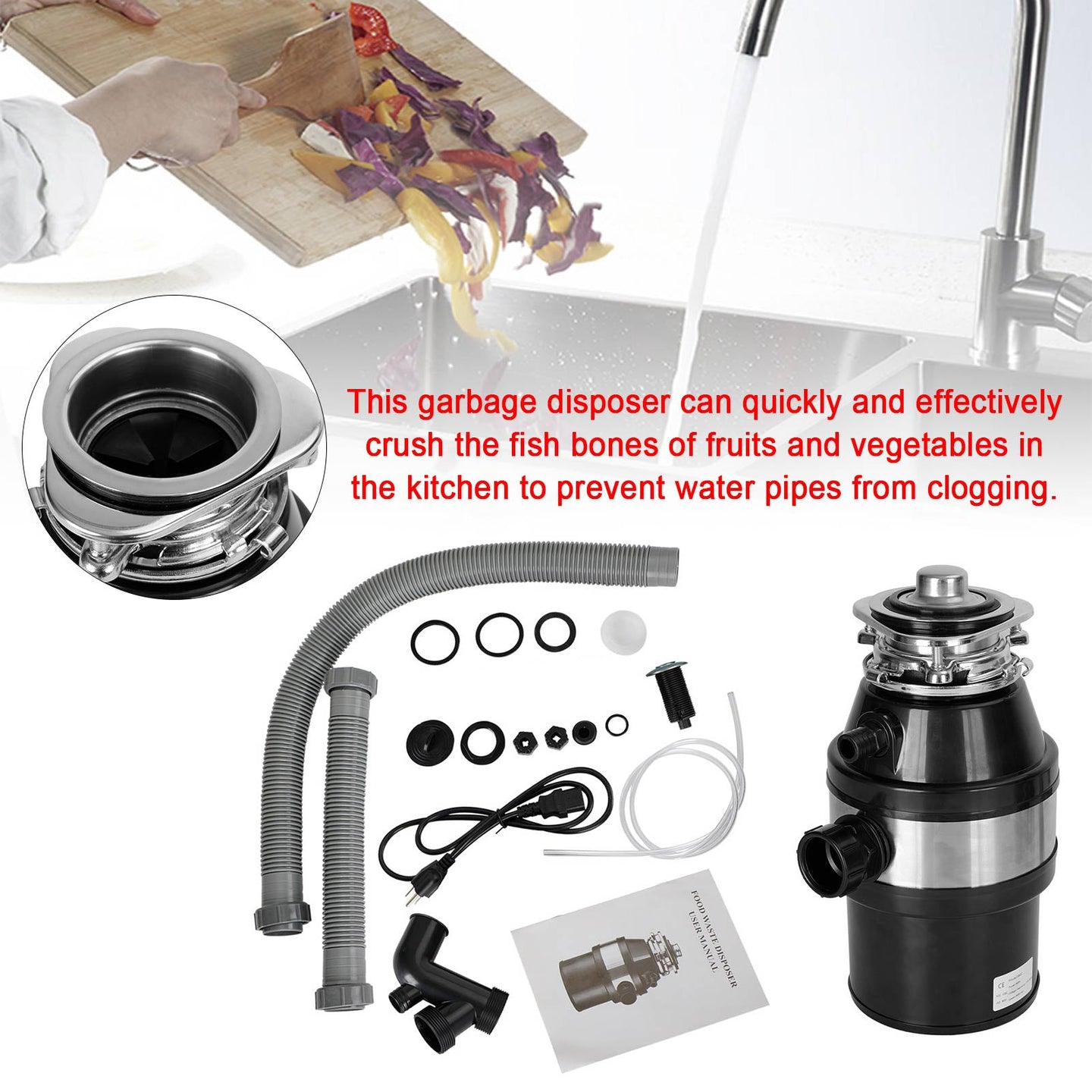 3/4 HP Continuous Feed Garbage Disposal, 2800 RPM DC Motor with Wireless Switch for Kitchen Sink Waste