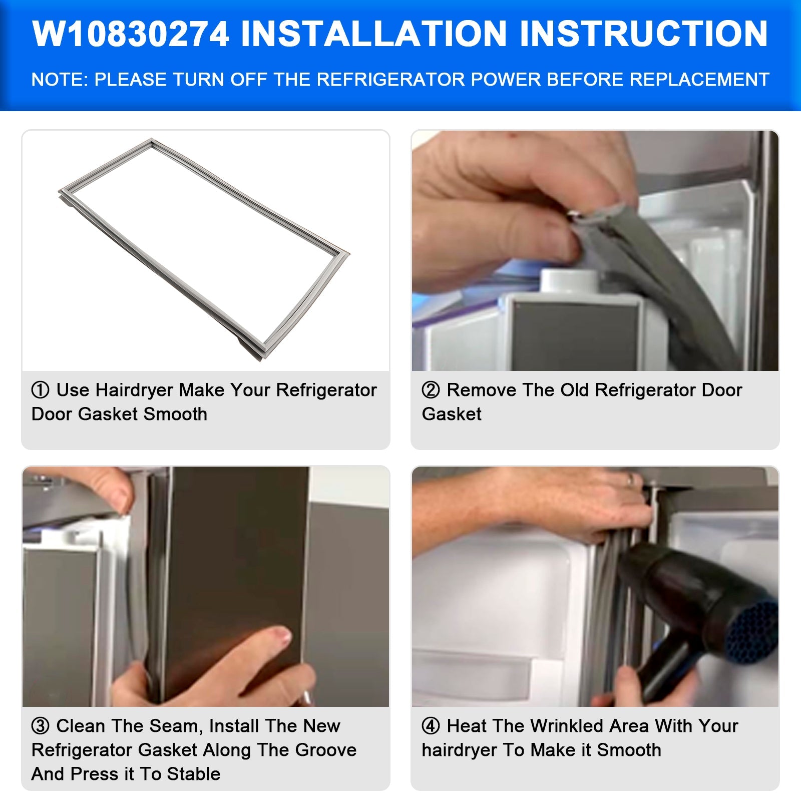 DA97-12522J Freezer Door Gasket for Samsung Refrigerators, Replaces AP5623489 & PS4176607