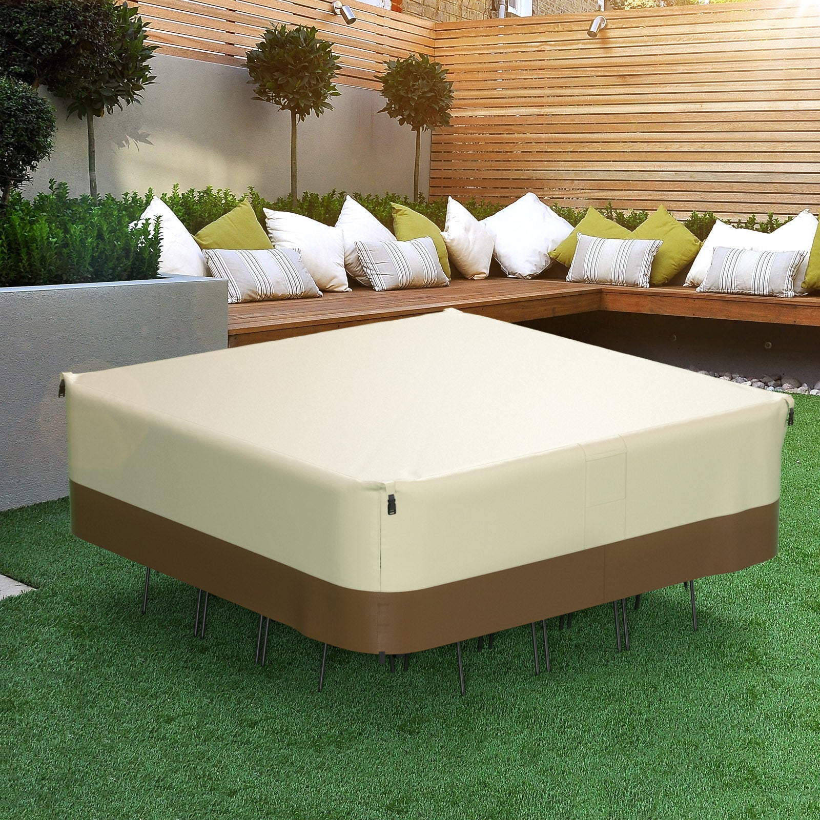 420D Square Waterproof Patio Furniture Cover for Outdoor Table and Chairs