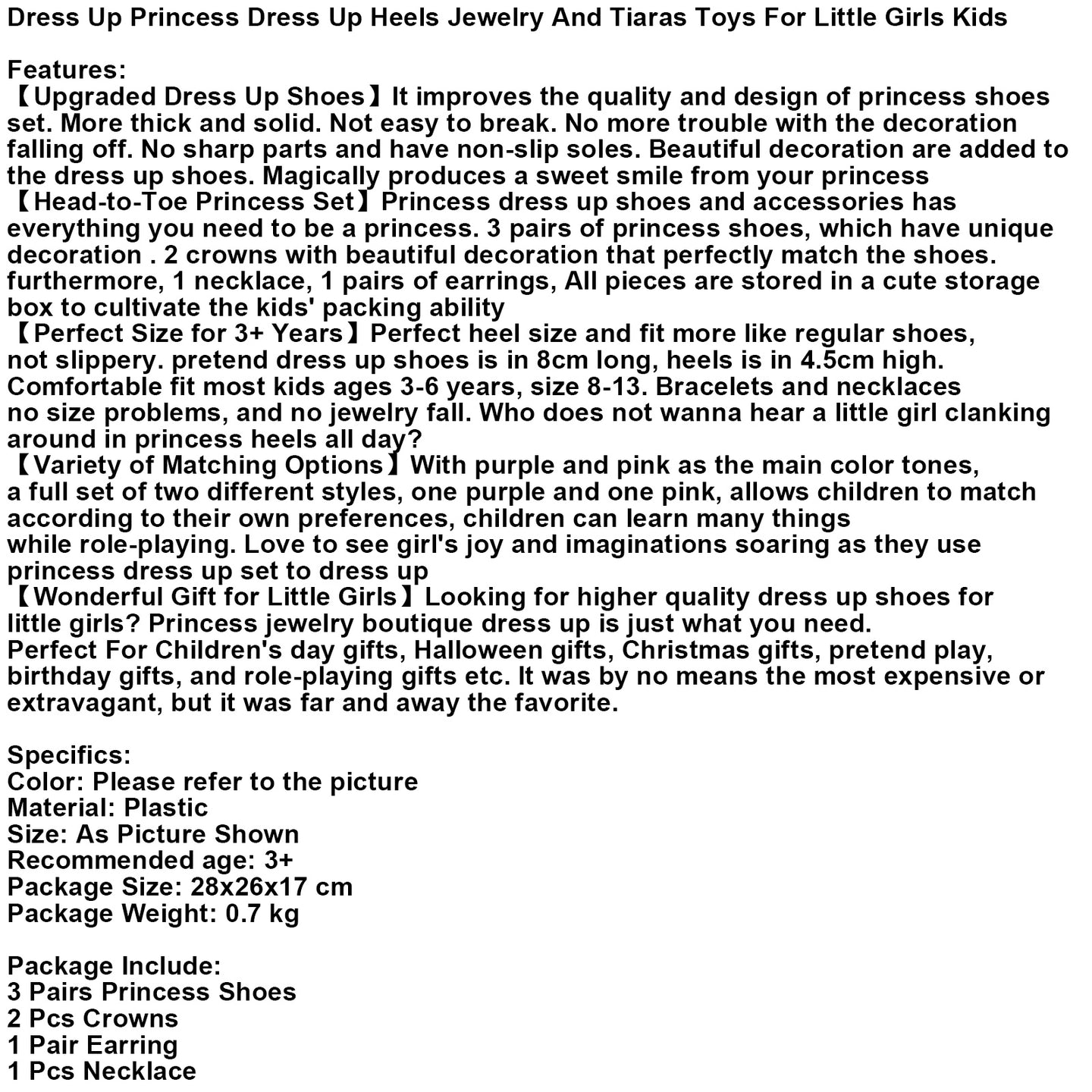 Dress Up Princess Dress Up Heels Jewelry And Tiaras Toys For Little Girls Kids