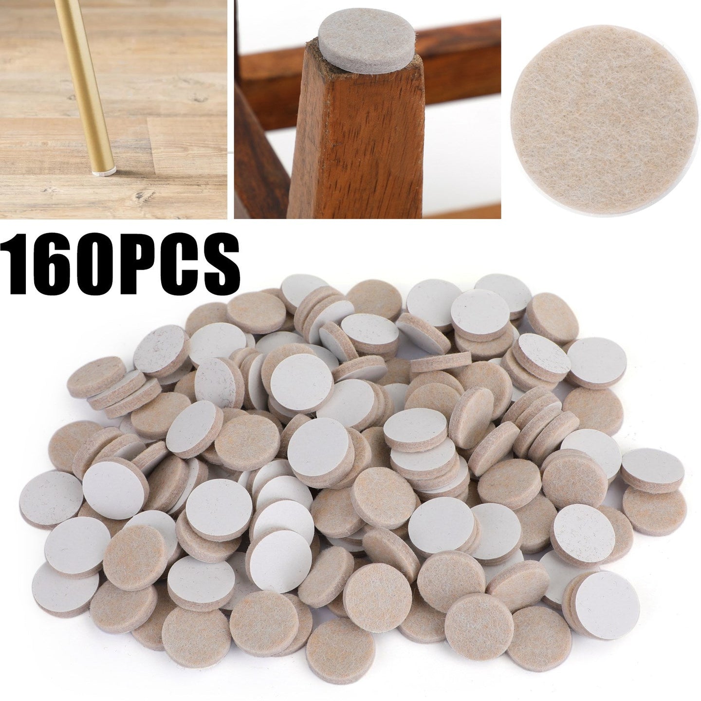 Beige Self-Stick Furniture Felt Pads 1 inch for Hard Surfaces 160 pieces one