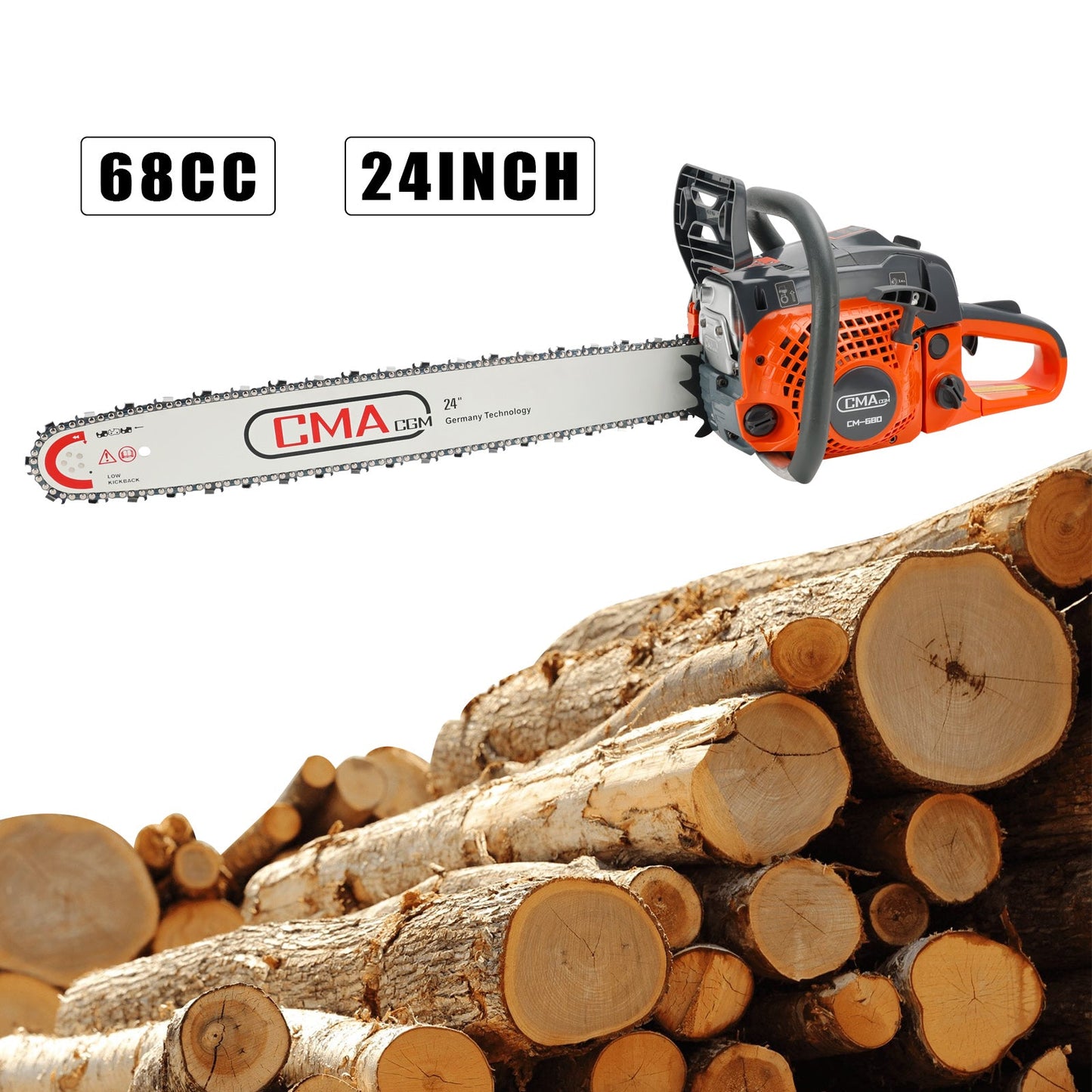 24inch 68CC Gasoline Chainsaw Cutting Wood Gas Sawing Aluminum Crankcase Chain Saw