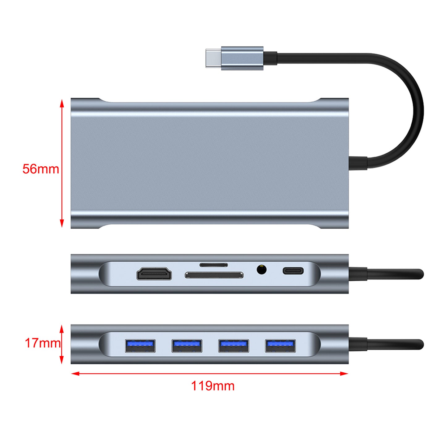 Type-c HUB For PC 11 In 1 Multi Splitter HD Output  Multifunctional USB 3.0 Dock