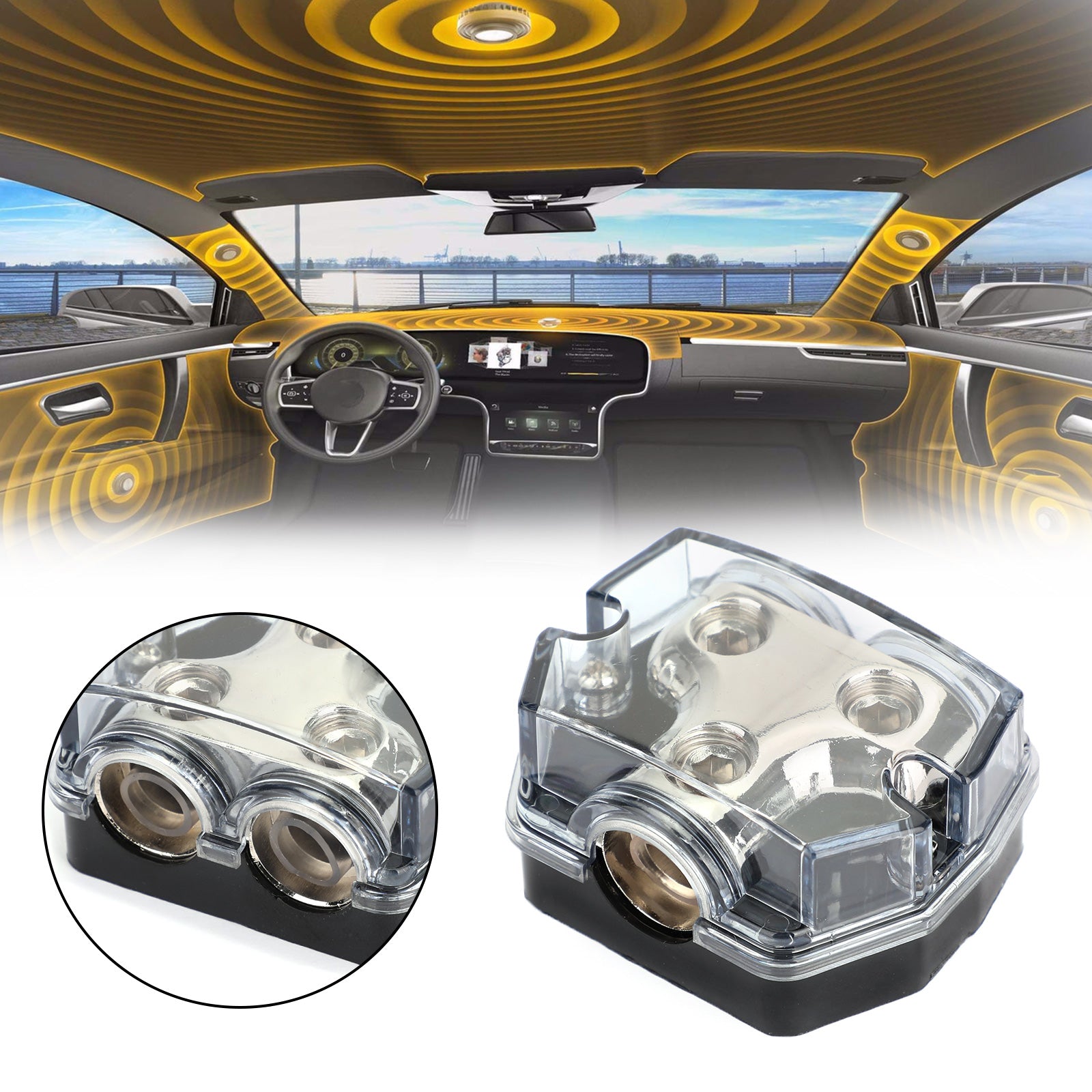 Plastic housing Distribution Block 1x0 In 2x0 GA Out Block Splitter Fusebox Heat resistant Splitter Nickel Plated Clear Cover for Car Audio Marine