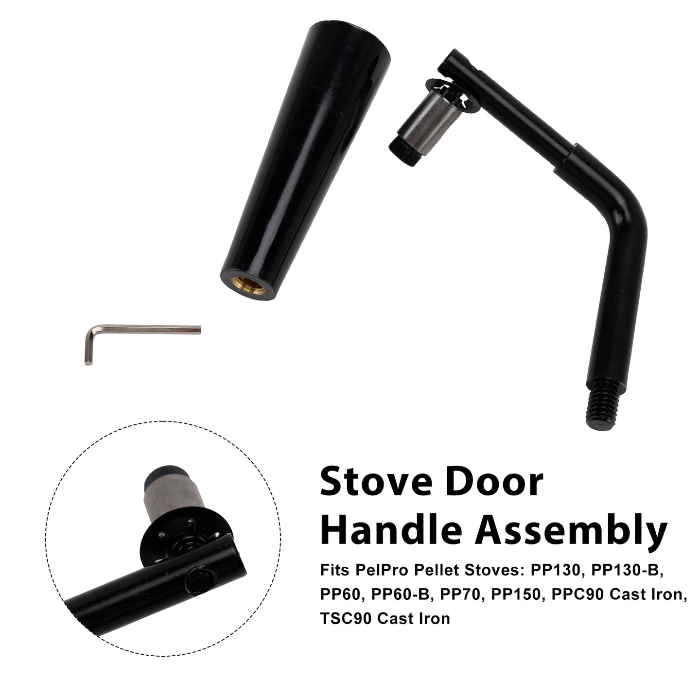 Threaded Door Handle Assembly for PelPro Stoves PP60 PP70 PP130 PP150 PPC90 TSC90 Pleasant Hearth Stoves PH35PS PH50CABPS PH50PS # SRV7093-024D Quadra-Fire Stoves Outfitter-I/II