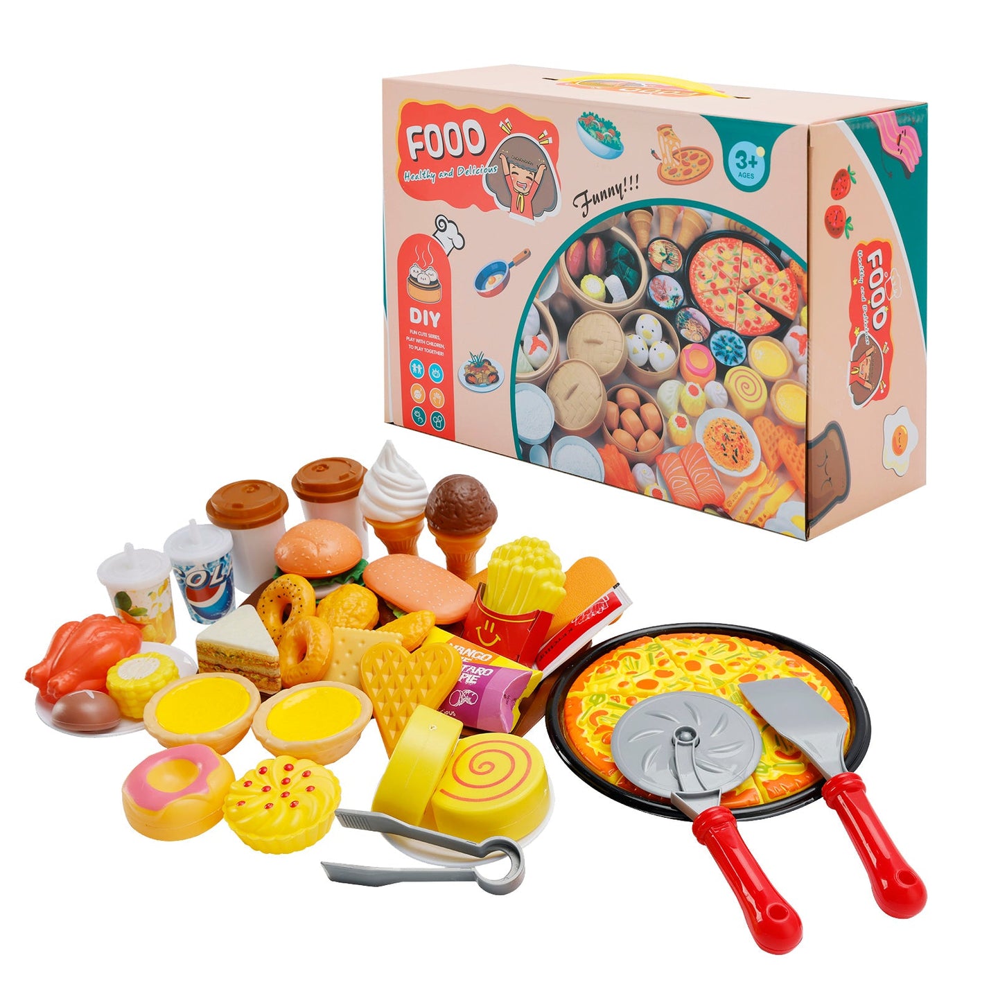 82 Pieces Birthday Cake Toy Play Food Set Plastic Kitchen Cutting Pretend Toys