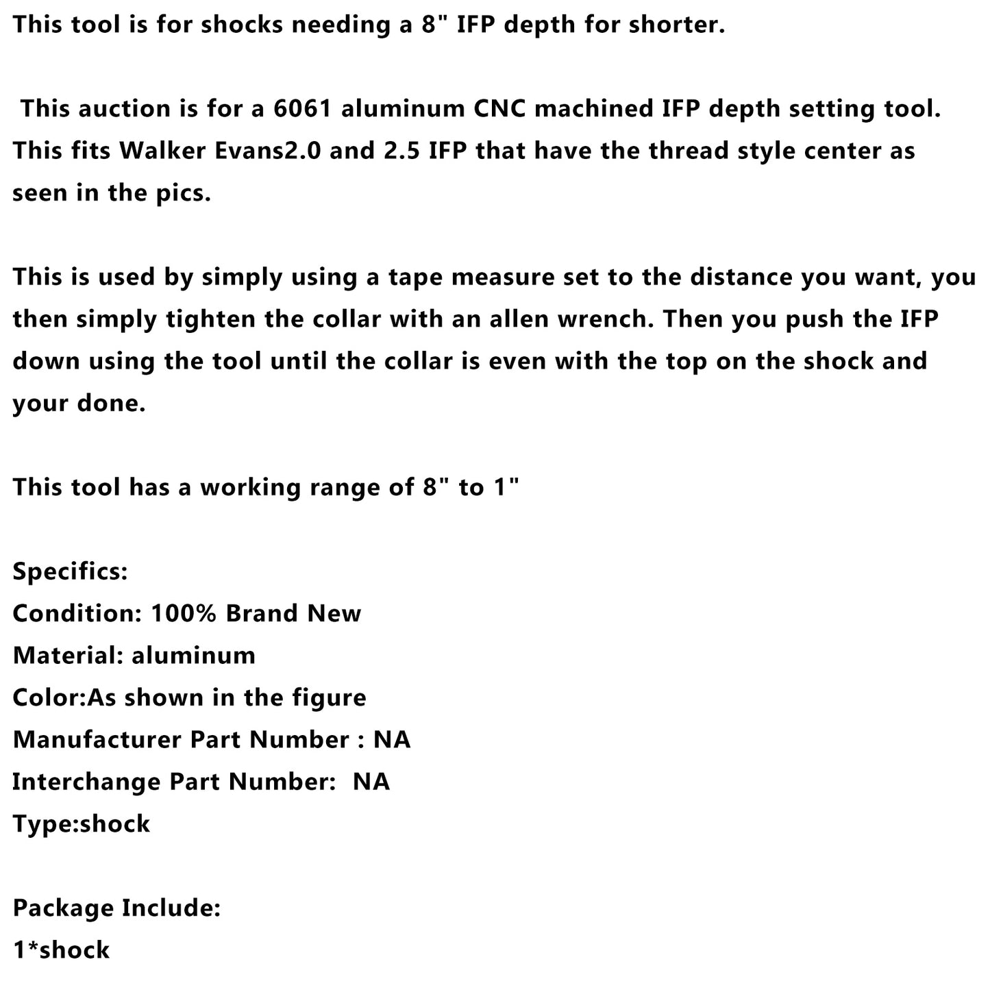 8" Adjustable IFP installation/Removal tool-Shock Depth setting For Walker Evans