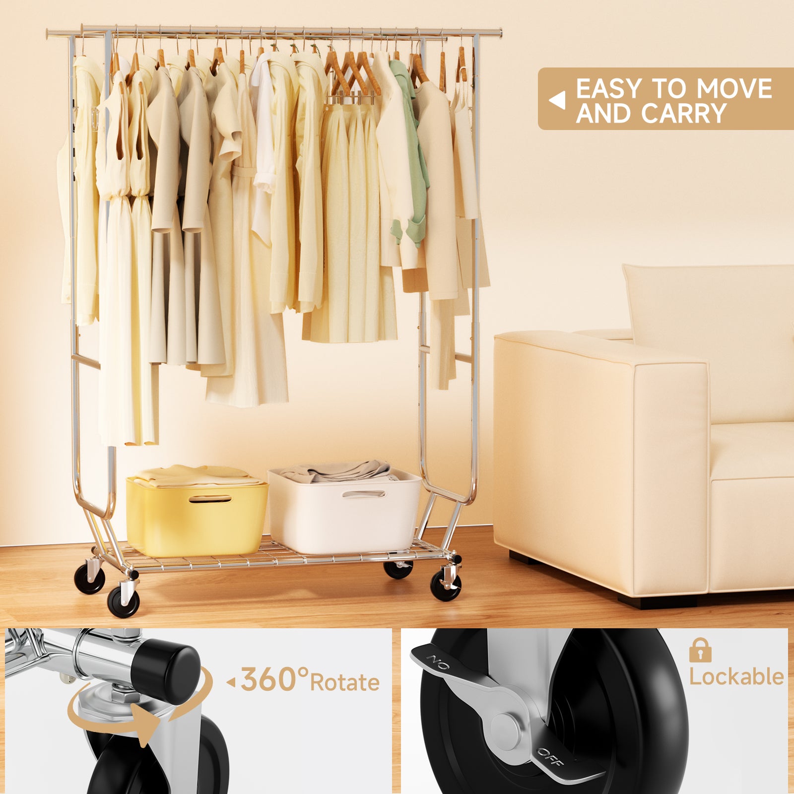 Portable Closet 660lbs Clothing Racks with Wheels Heavy Duty Clothes Rack Metal Clothes Storage (Copy)
