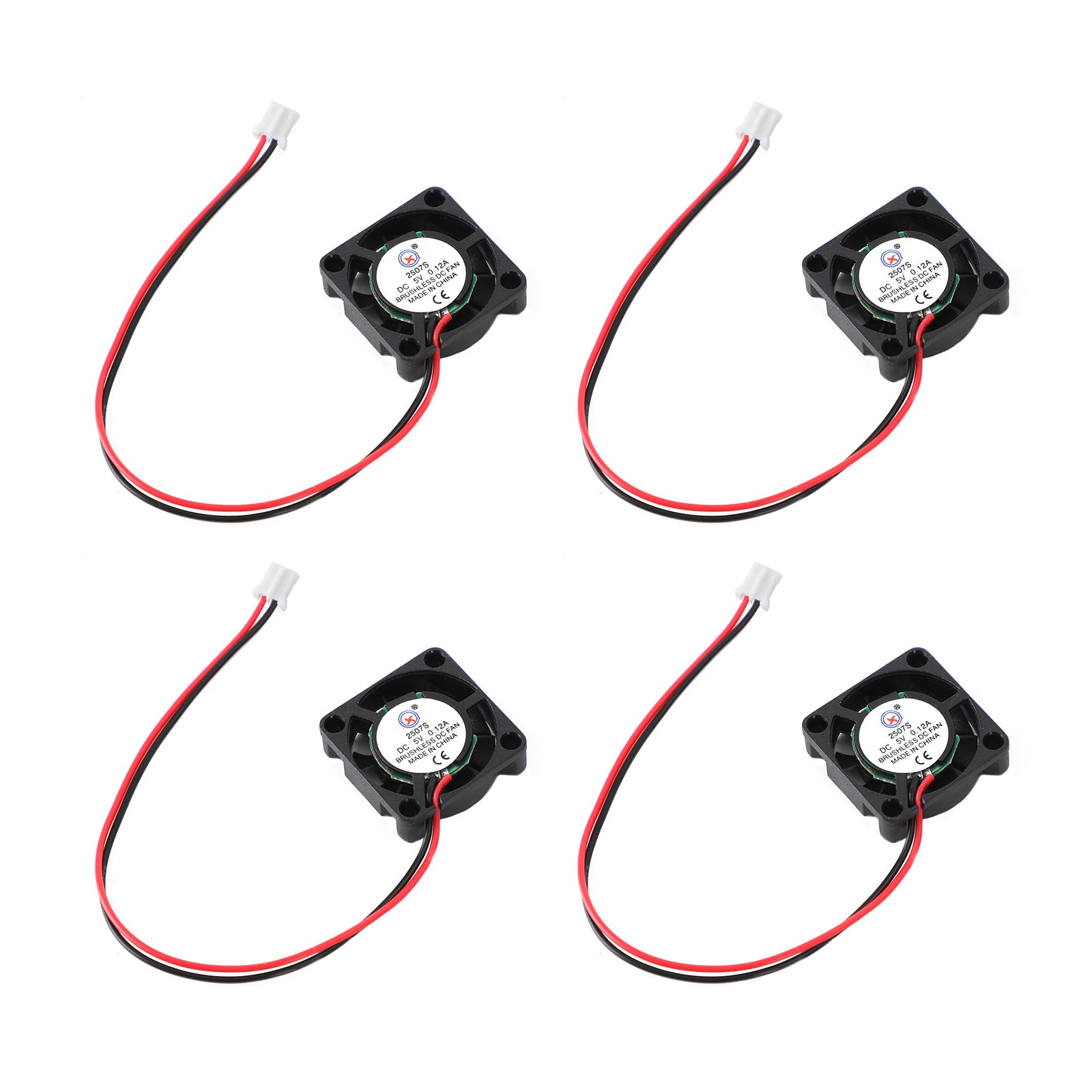 4x Brushless DC Cooling Blower Fan 5V 0.12A 2507S 25x25x7mm Sleeve 2 Pin Wire
