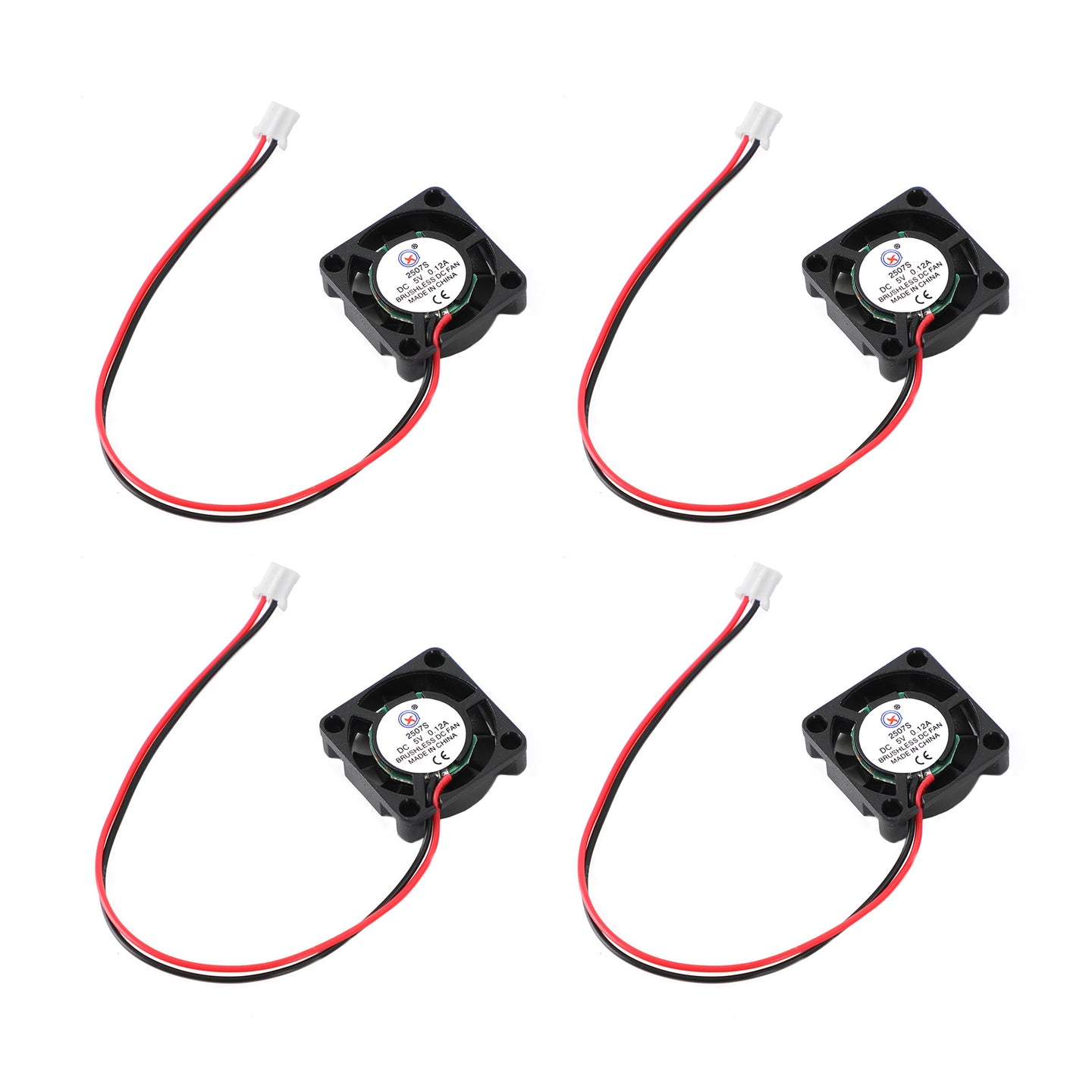 4x Brushless DC Cooling Blower Fan 5V 0.12A 2507S 25x25x7mm Sleeve 2 Pin Wire