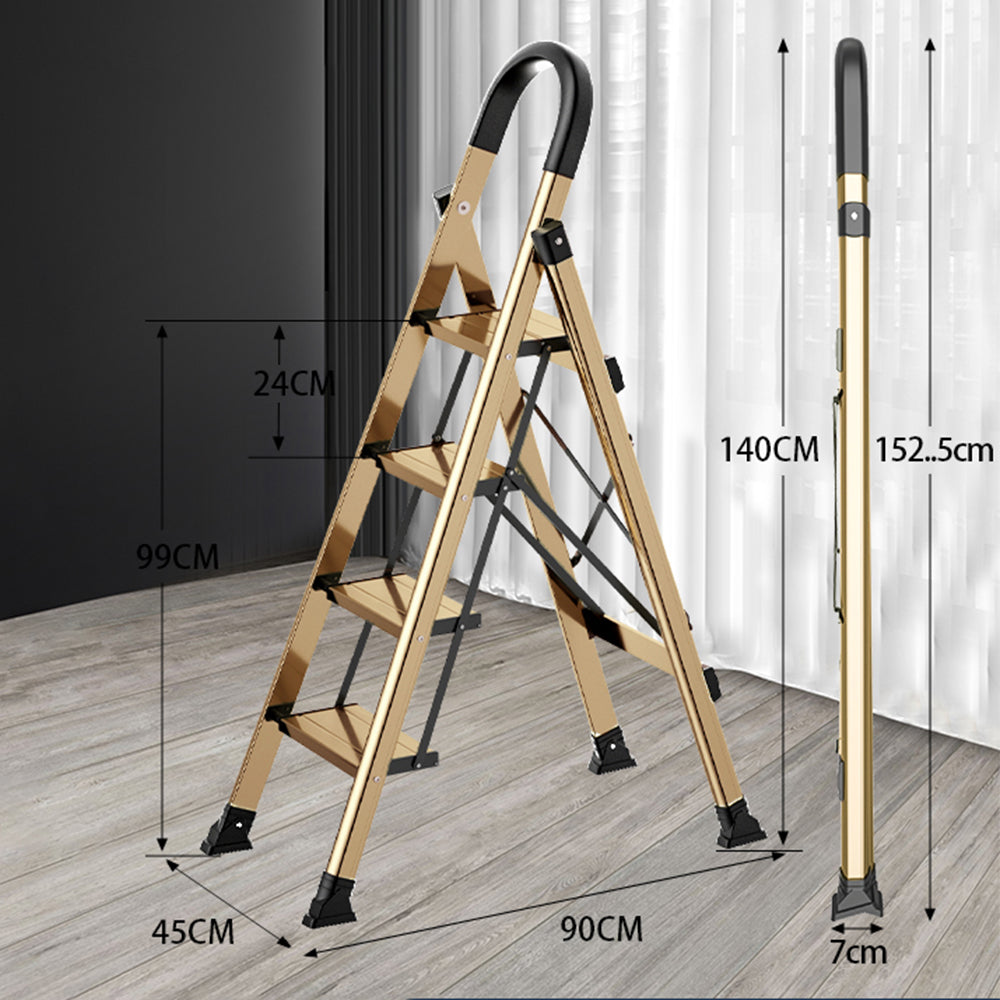 Ultra-Slim 4-Step Folding Ladder, Folds to 2.8", Lightweight Aluminum Step Stool with Safety Handle, 330lb Capacity