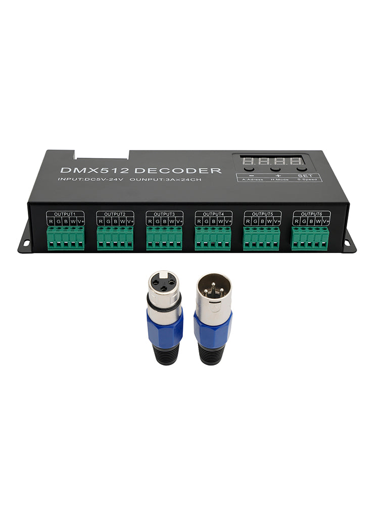 24 Channel DMX 512 Decoder RGBW PWM Dimmer Driver LED Strip Light Controller US