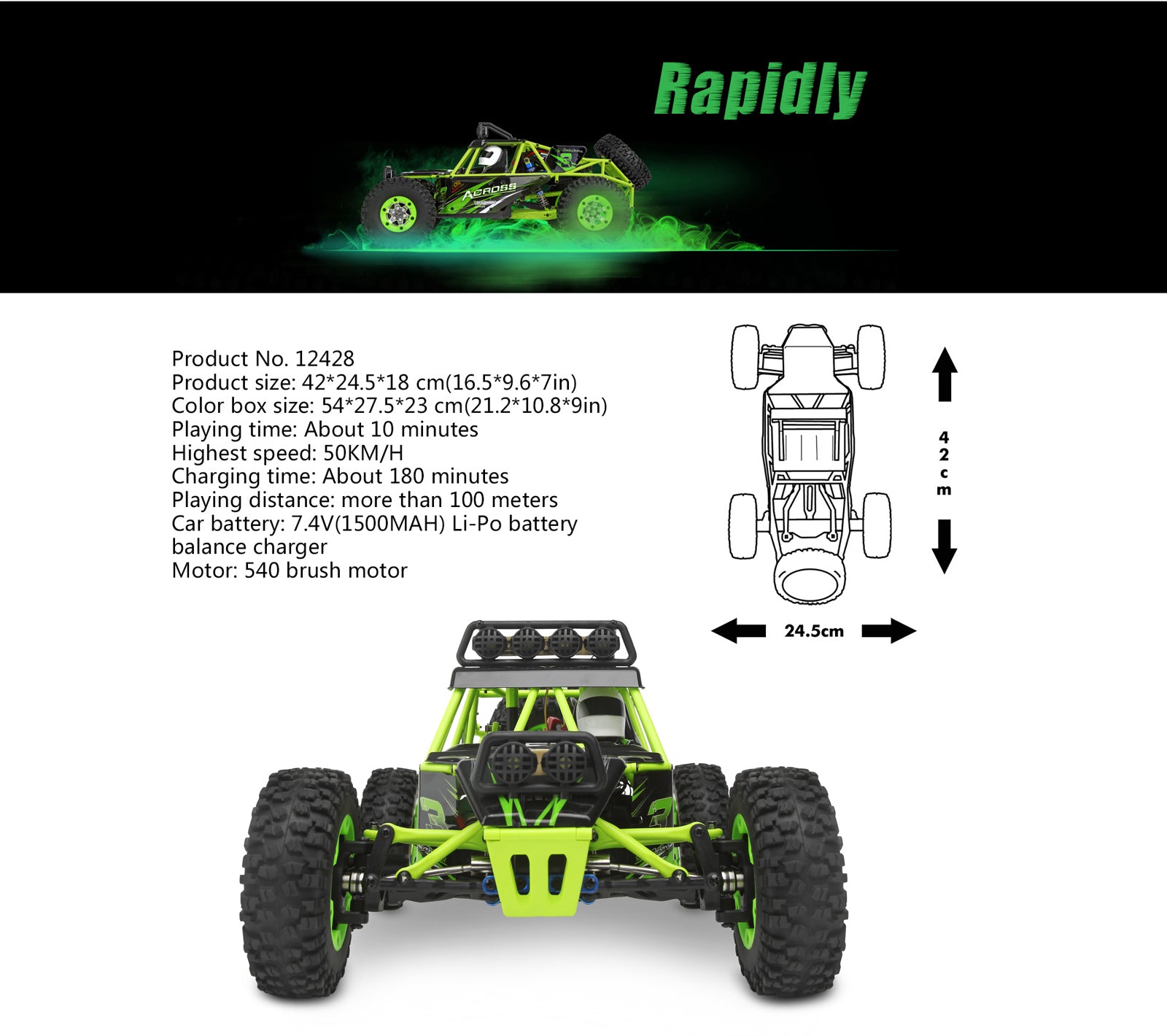 Wltoys 12427 1/12 Scale 2.4G 4WD Electric Brushed Crawler RTR RC Car Gift
