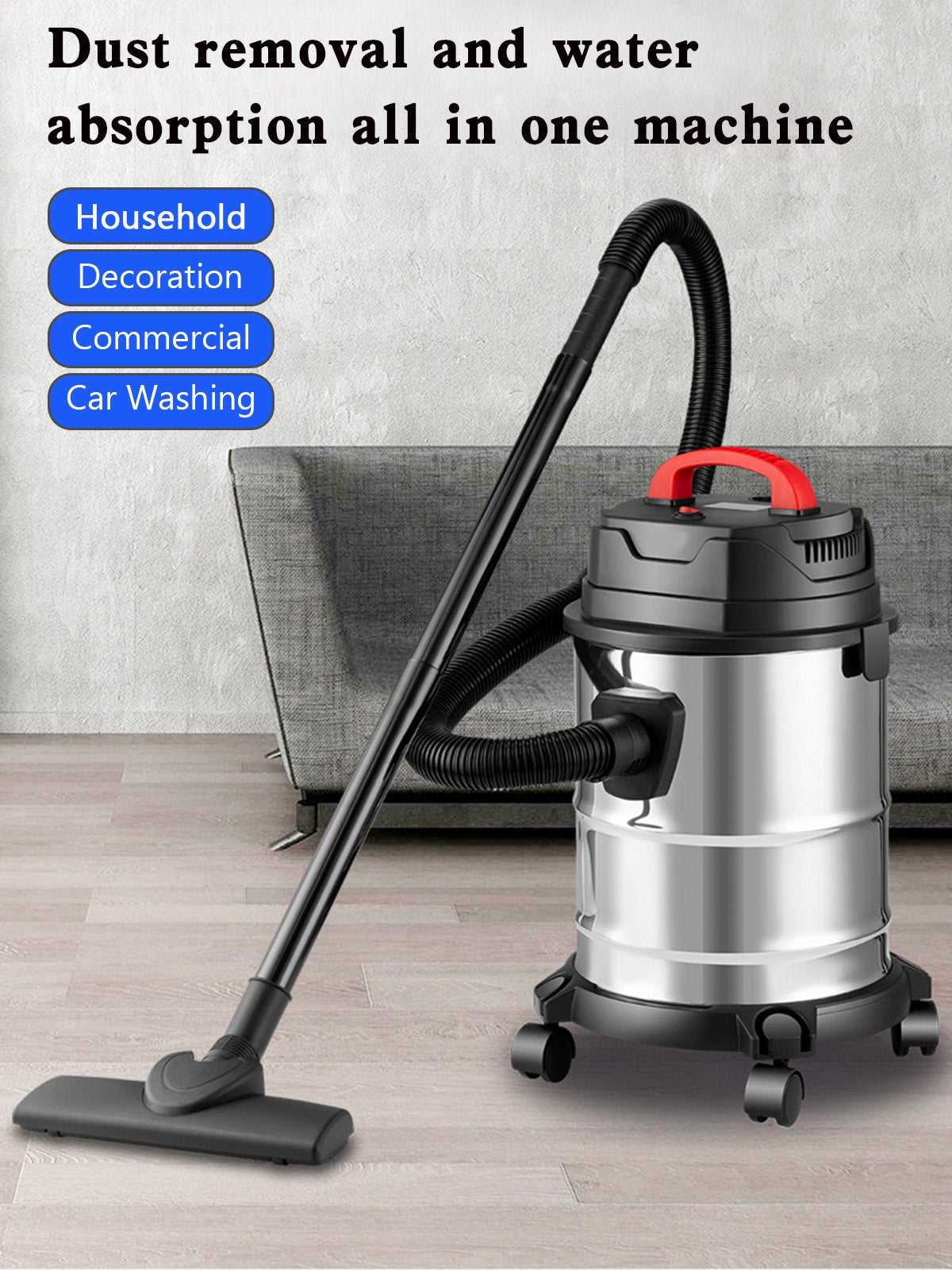 5 Gallon Stainless Steel Wet/Dry Shop Vacuum Cleaner 1800W with Powerful Suction & Large Capacity for Home & Commercial Use