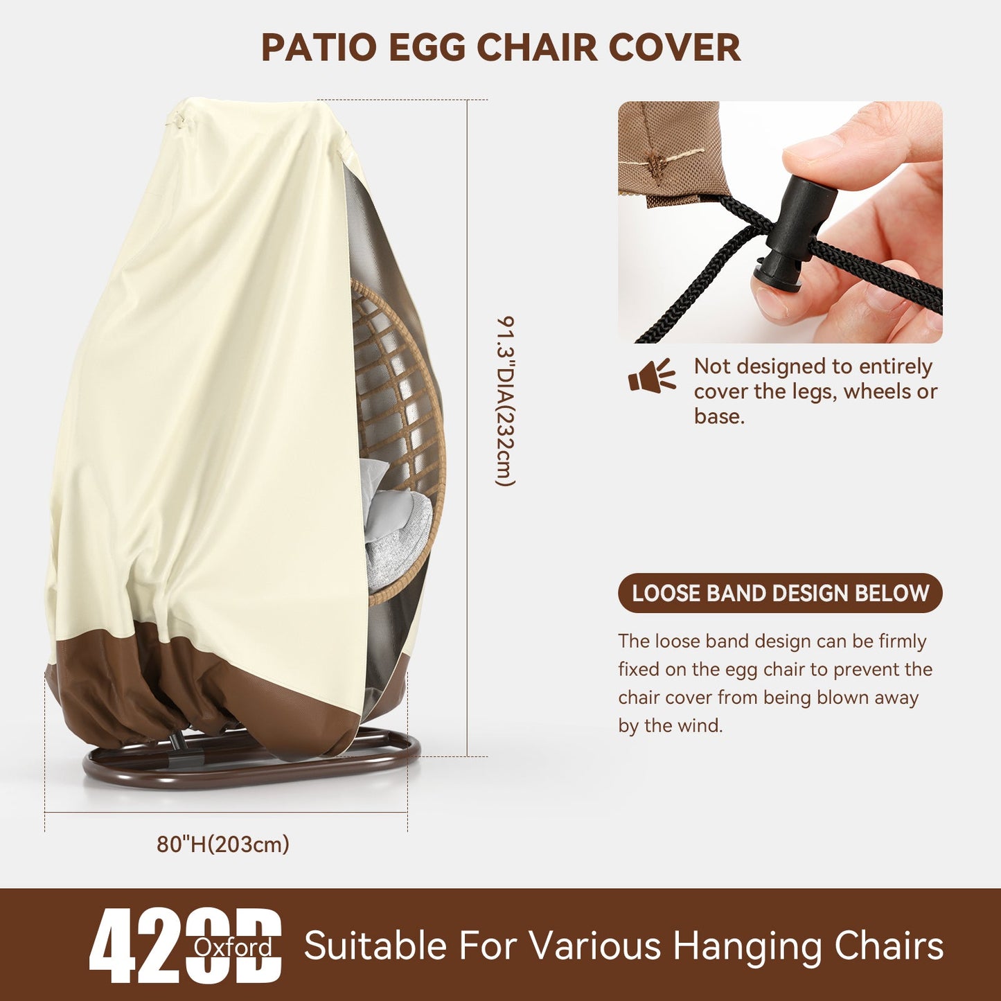 Patio Egg Chair Cover For Hanging Outdoor Double Wicker Egg Swing Covers Waterproof 232X203cm