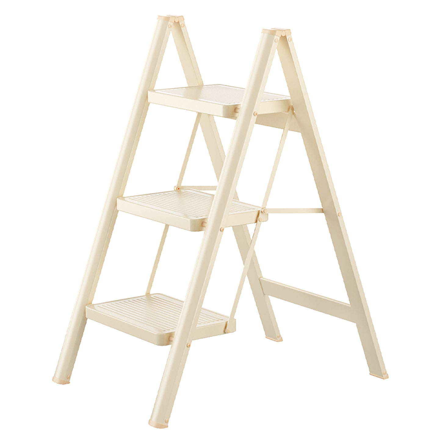 3-Step Folding Stepladder with Wide Anti-Slip Pedals, 330 lbs Capacity Lightweight Step Stool for Home & Kitchen (Cream White)