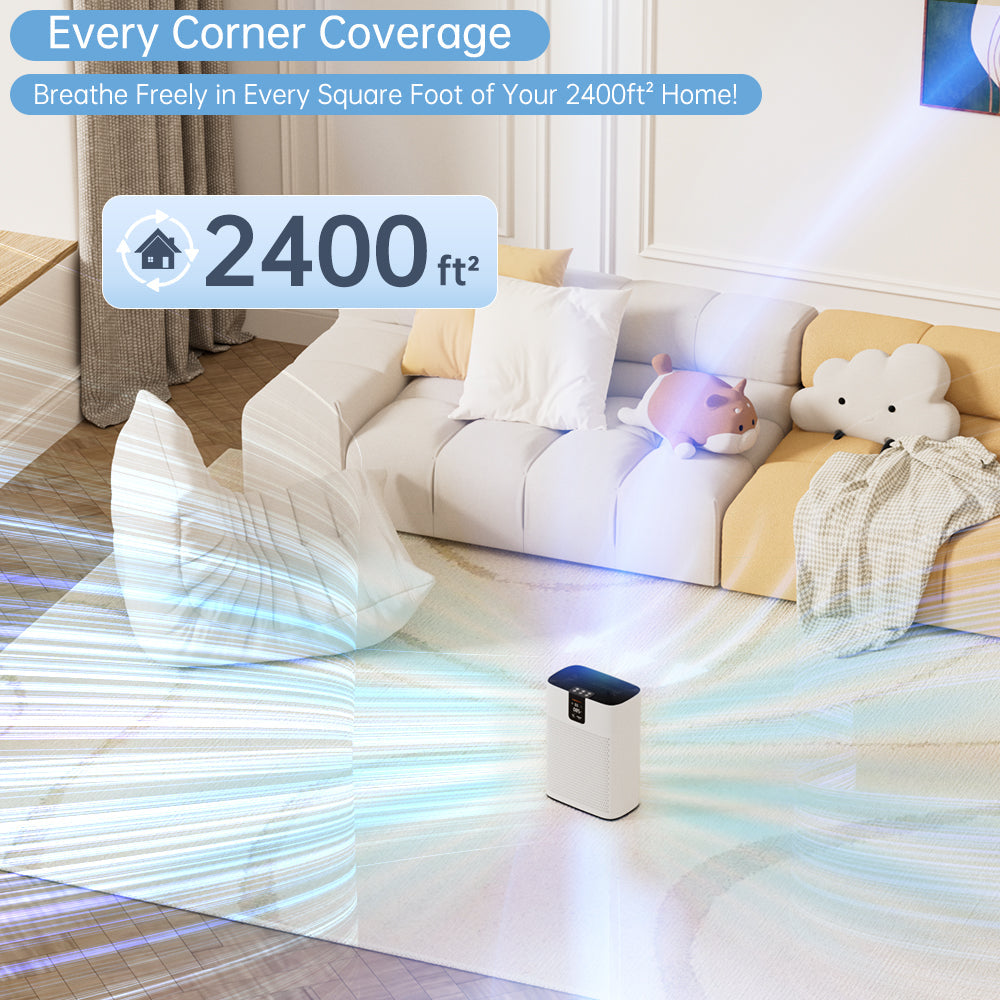 Large Room Air Purifier for 2400 Ft² with WiFi & Washable Filter, for Home Bedroom
