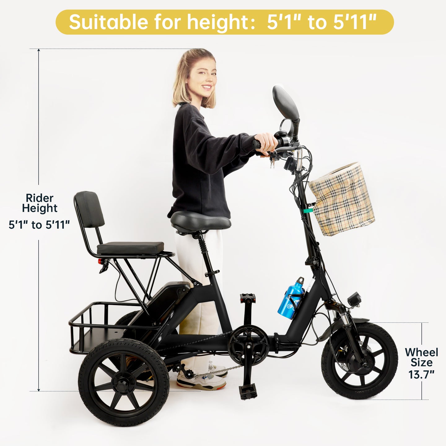 3 Wheel E-Trike Electric tricycle for Adult Folding Motorized 48V 350W