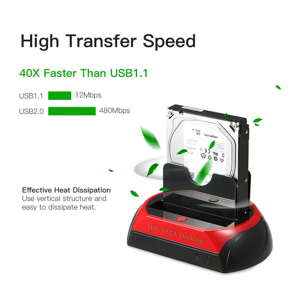IDE & SATA Dual Bay Hard Drive Docking Station, USB 2.0 for 2.5/3.5 Inch HDD & SSD, with One-Touch Backup (OTB)