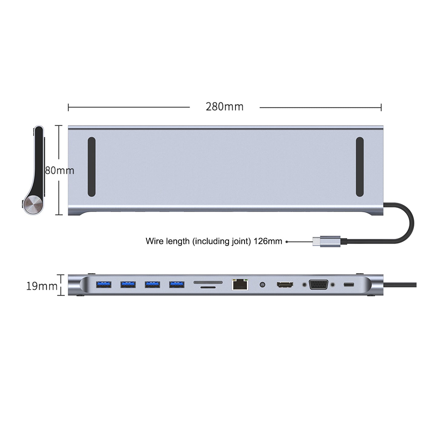 Type-c HUB For PC 11 In 1 Multi Splitter HD PD 100W Multifunctional USB 3.0 Dock
