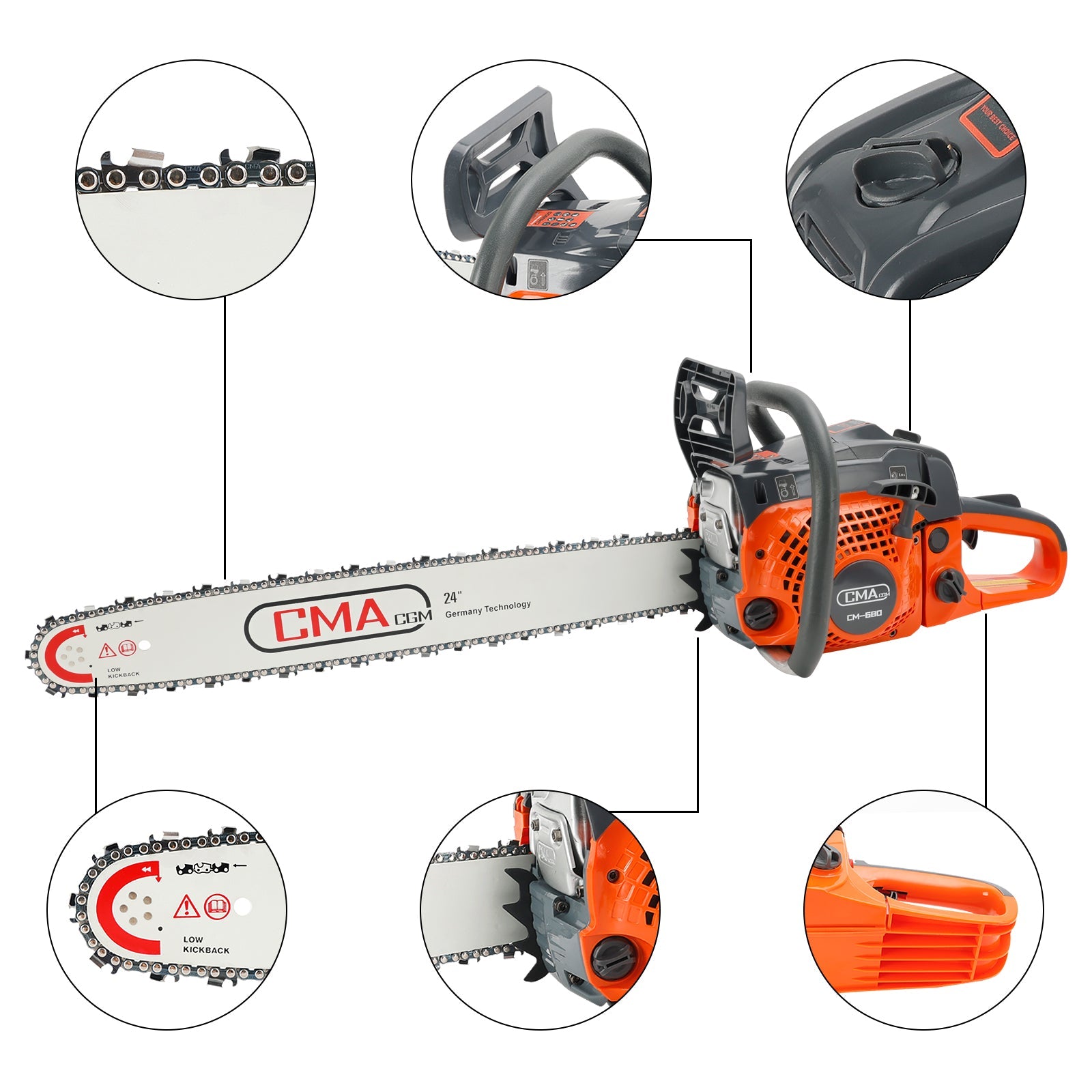 24inch 68CC Gasoline Chainsaw Cutting Wood Gas Sawing Aluminum Crankcase Chain Saw