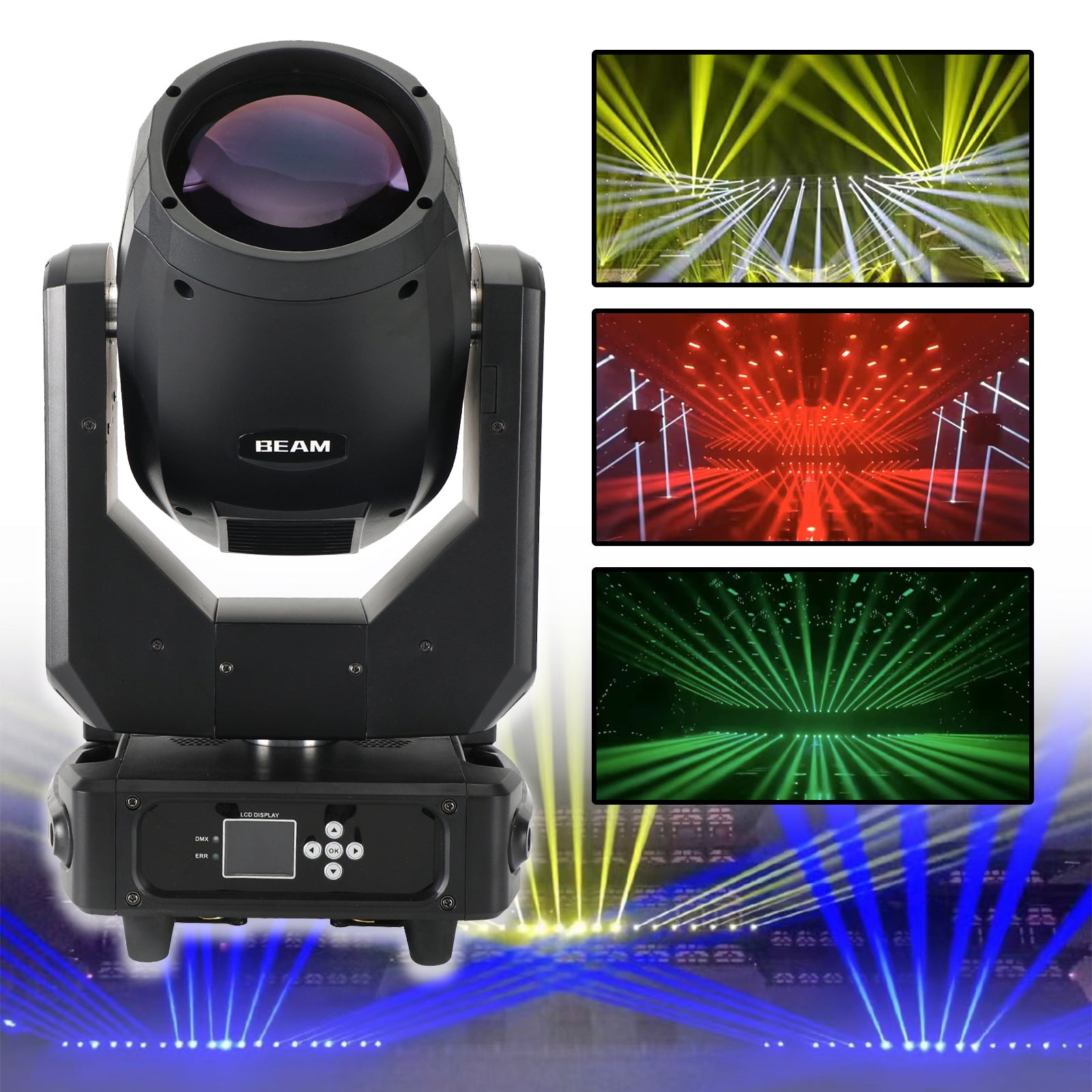 250W 8R Moving Head Stage Light – RGBW 3-in-1 Beam Spot Wash with Double Prism & Gobo for DJ Disco Party
