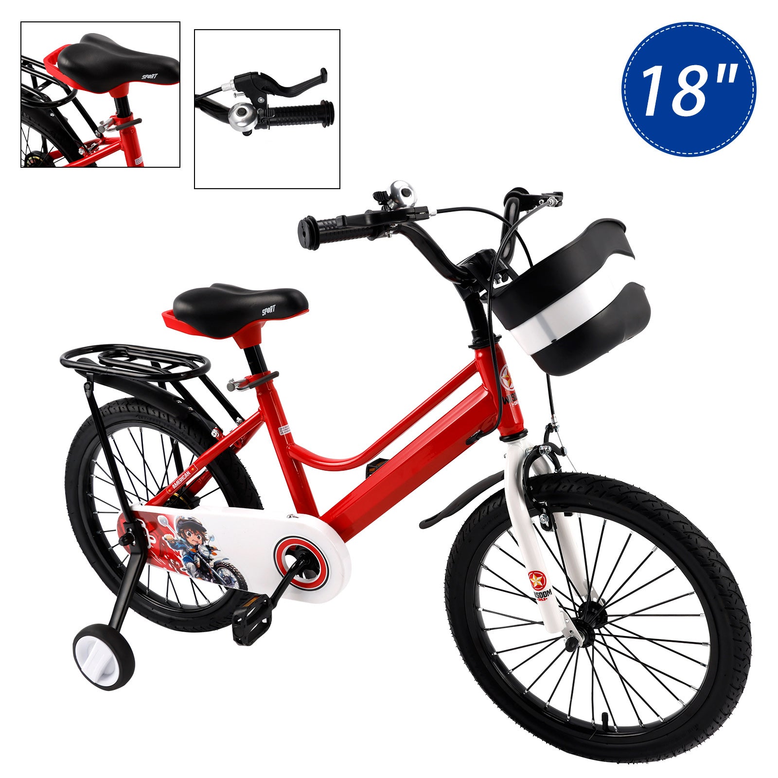 16" Kids Bike for Boys and Girls with auxiliary wheels & Rack Dark Blue