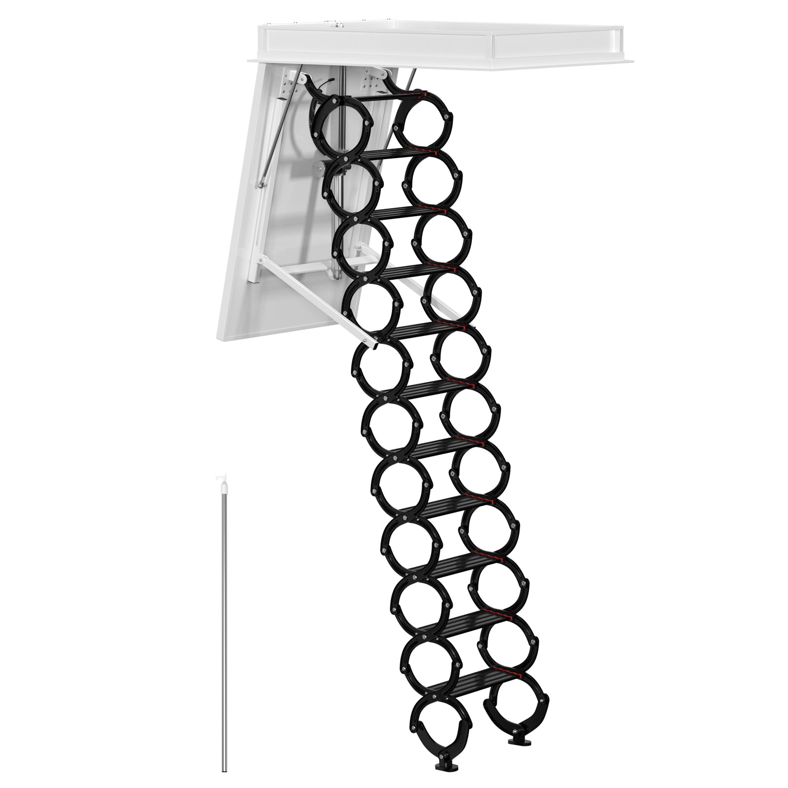 Electric Folding Attic Ladder, 11-Step for up to 9.5ft Ceilings, Fits 43.31" x 31.5" Opening, 660 lbs Capacity (Black/Red)