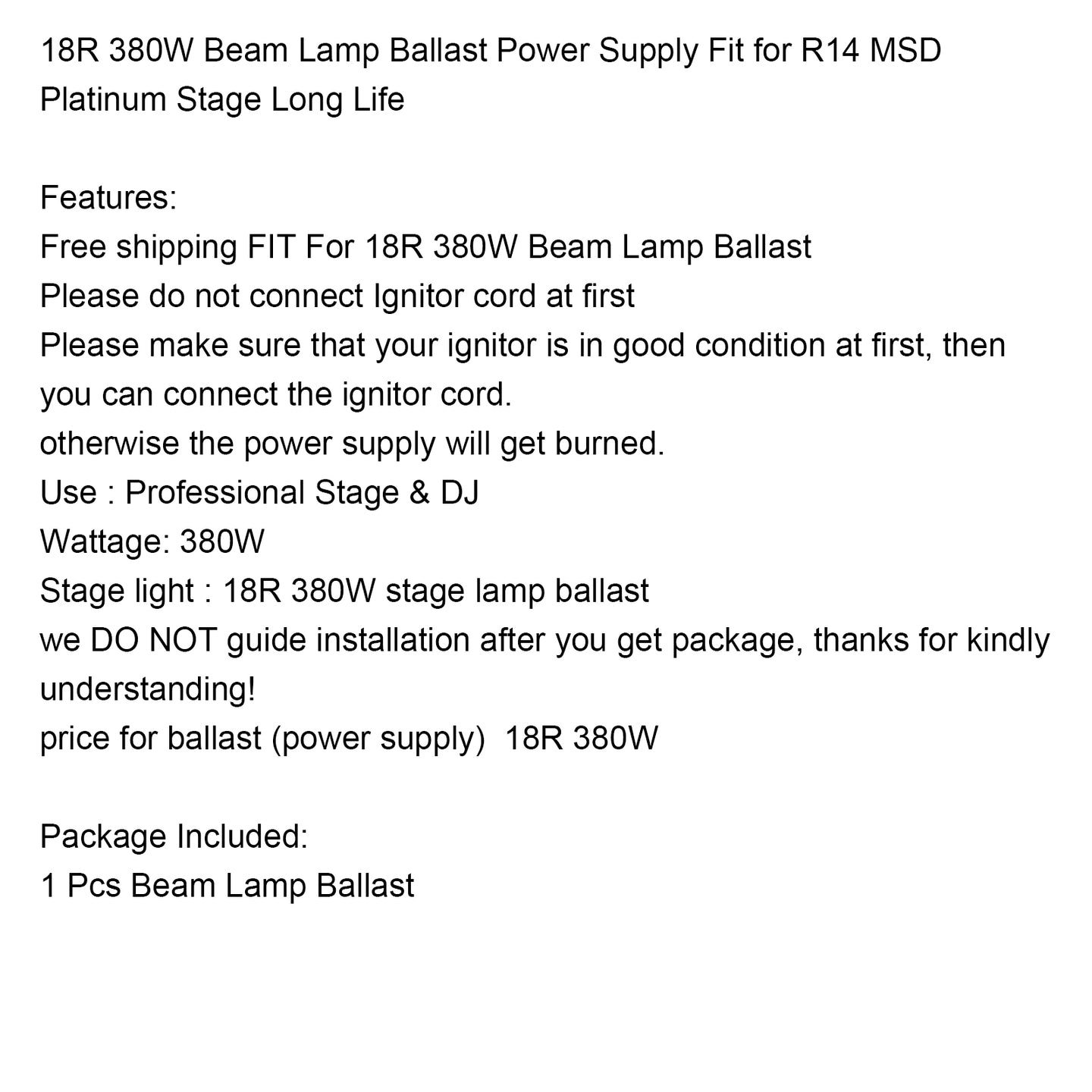 Replacement Moving Head Beam Bulb 260W 295W 350W 380W Ballast Power Supply