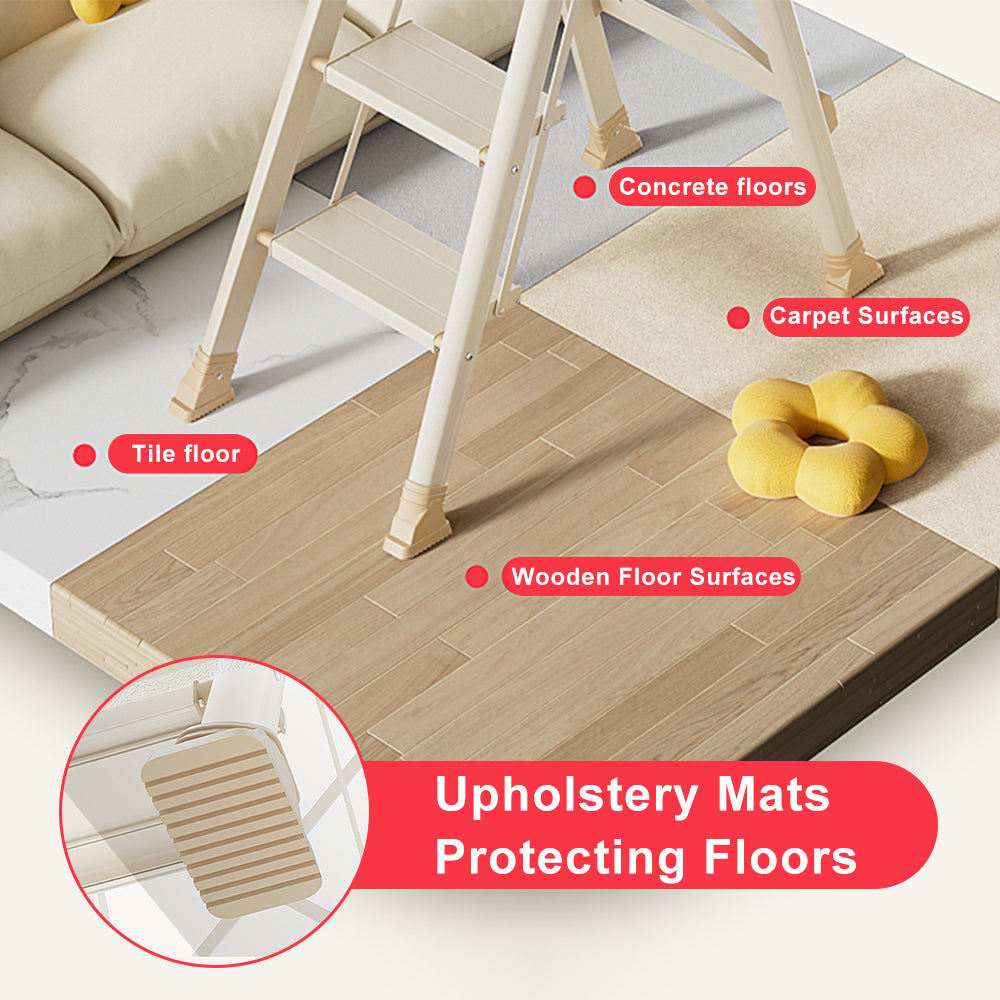 4-Step Ultra-Slim Folding Ladder, 2.8" Thick with Safety Handrail & Wide Anti-Slip Pedals, 330 lbs Capacity (White)