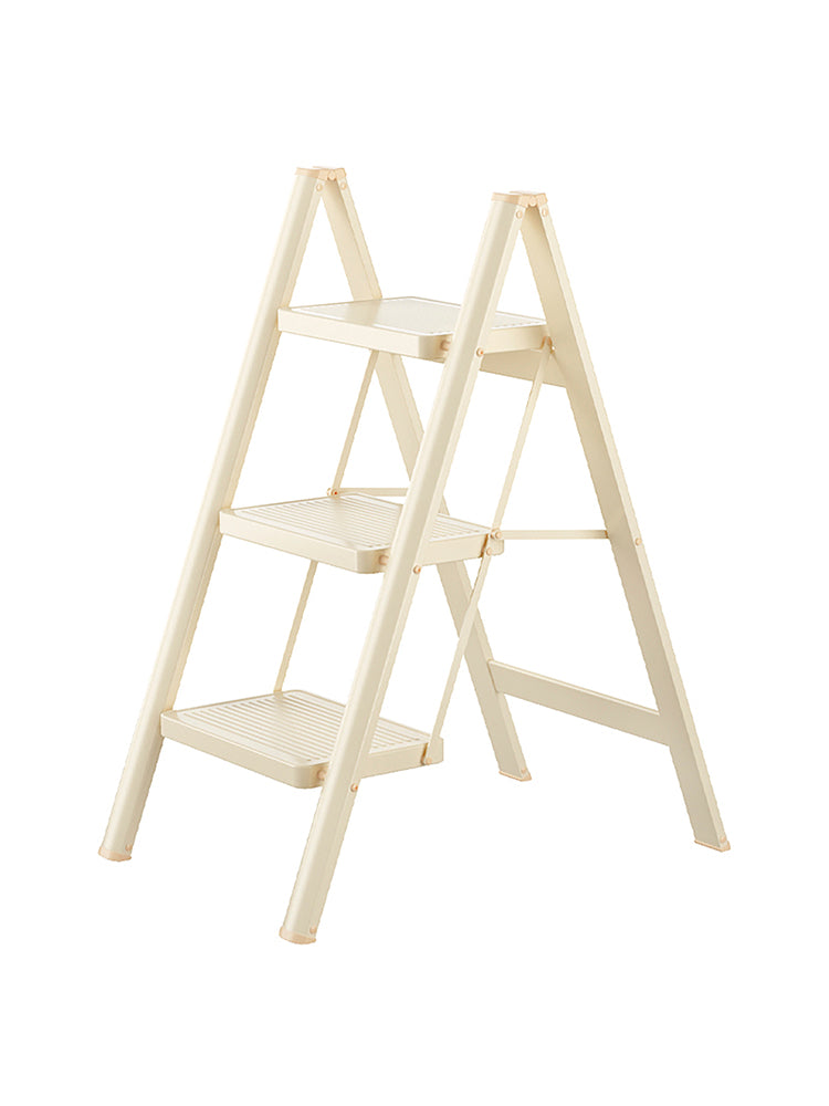 3-Step Folding Stepladder with Wide Anti-Slip Pedals, 330 lbs Capacity Lightweight Step Stool for Home & Kitchen (Cream White)